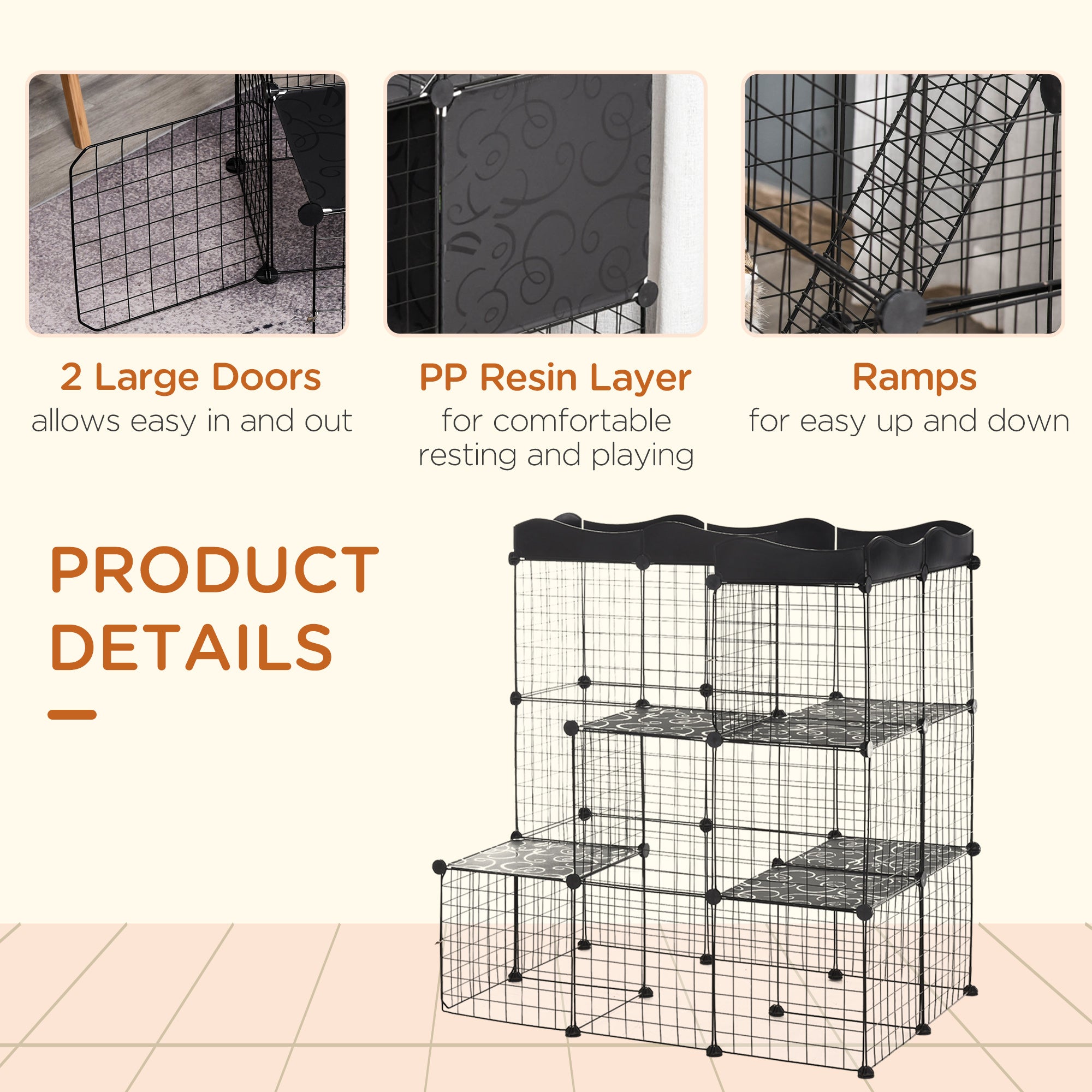 PawHut 40 Panels Small Animal Cage, Pet Playpen with Doors, Kitten Cage, Portable Metal Wire Yard for Rabbits Indoor Use, 41" x 28" x 46"