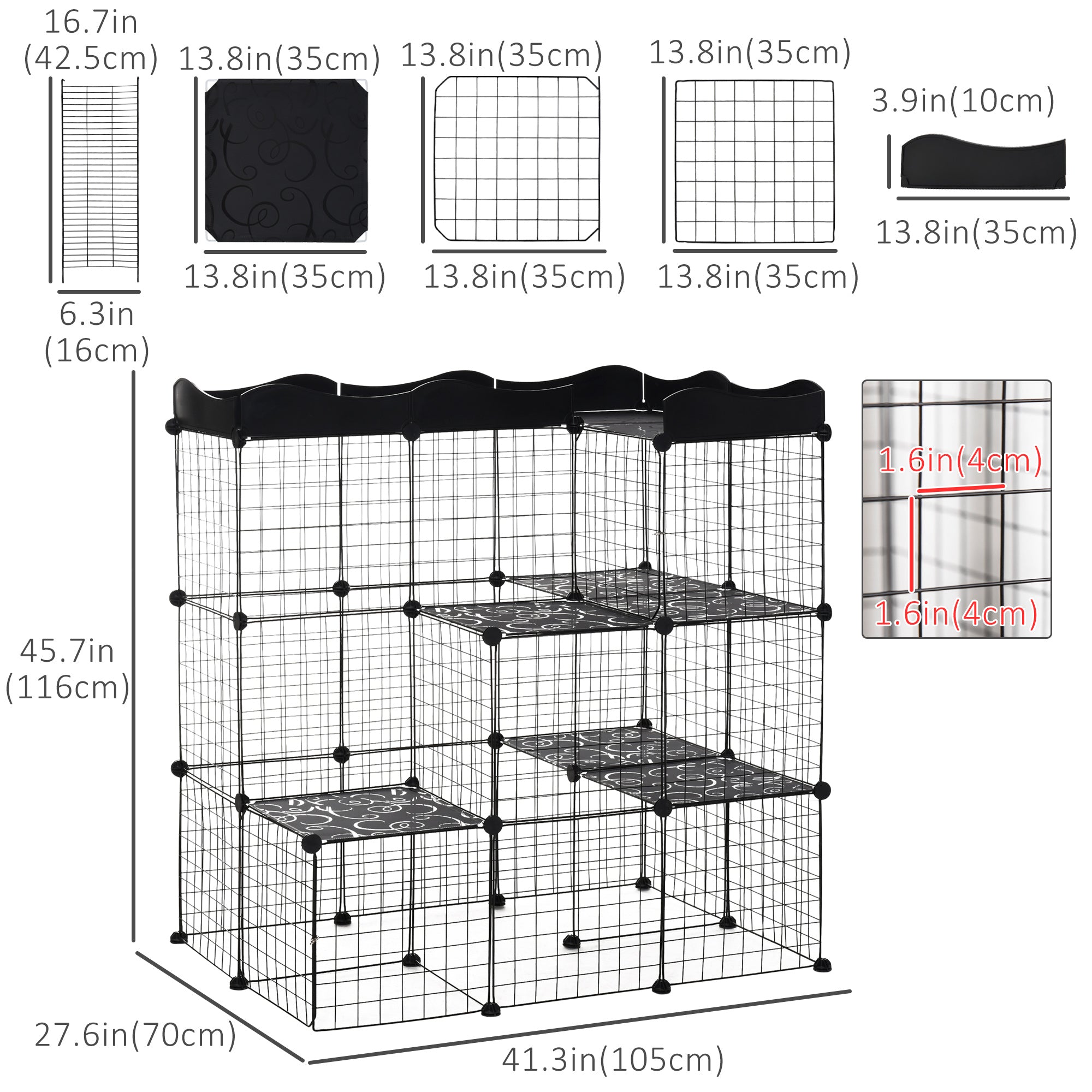 PawHut 40 Panels Small Animal Cage, Pet Playpen with Doors, Kitten Cage, Portable Metal Wire Yard for Rabbits Indoor Use, 41" x 28" x 46"