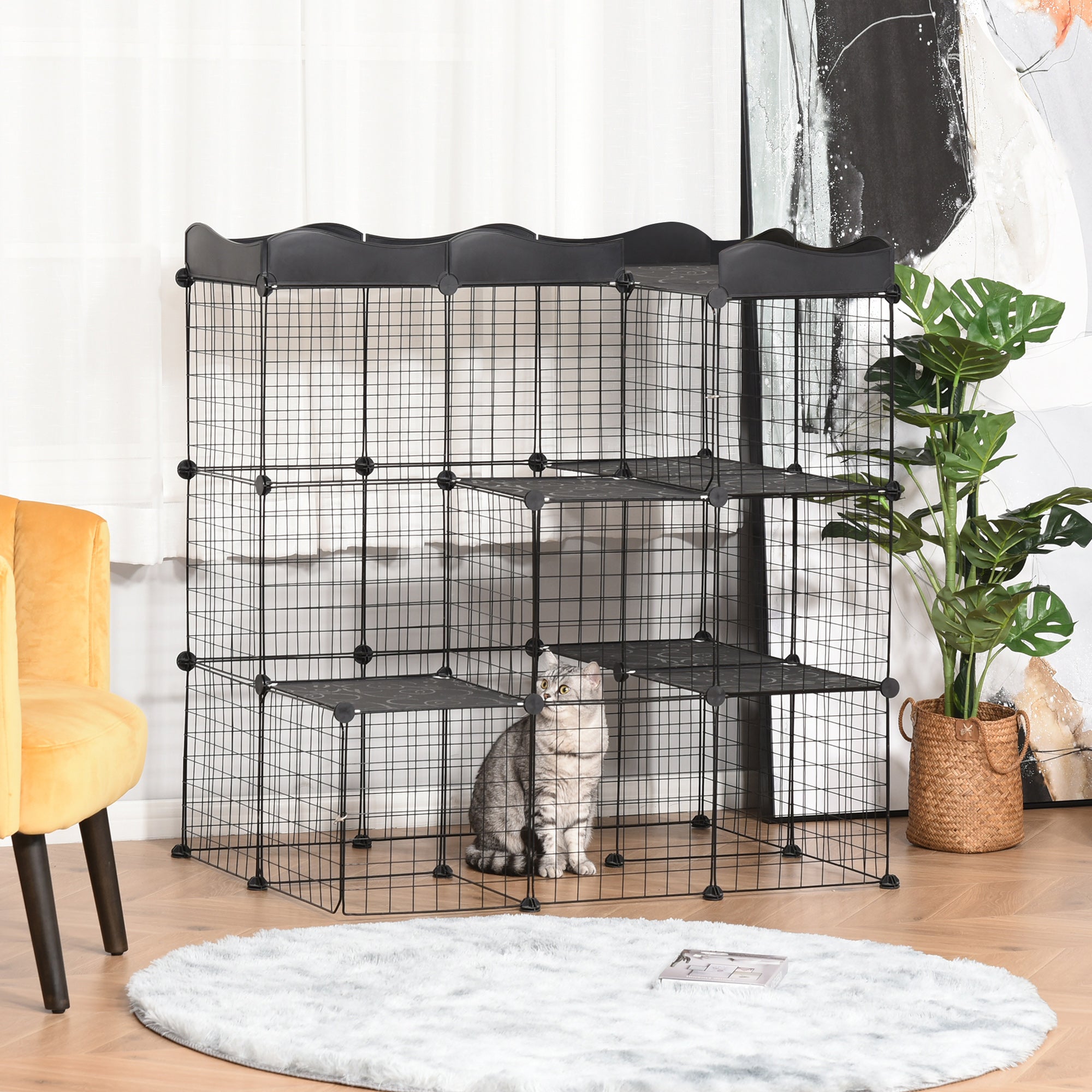 PawHut 40 Panels Small Animal Cage, Pet Playpen with Doors, Kitten Cage, Portable Metal Wire Yard for Rabbits Indoor Use, 41" x 28" x 46"