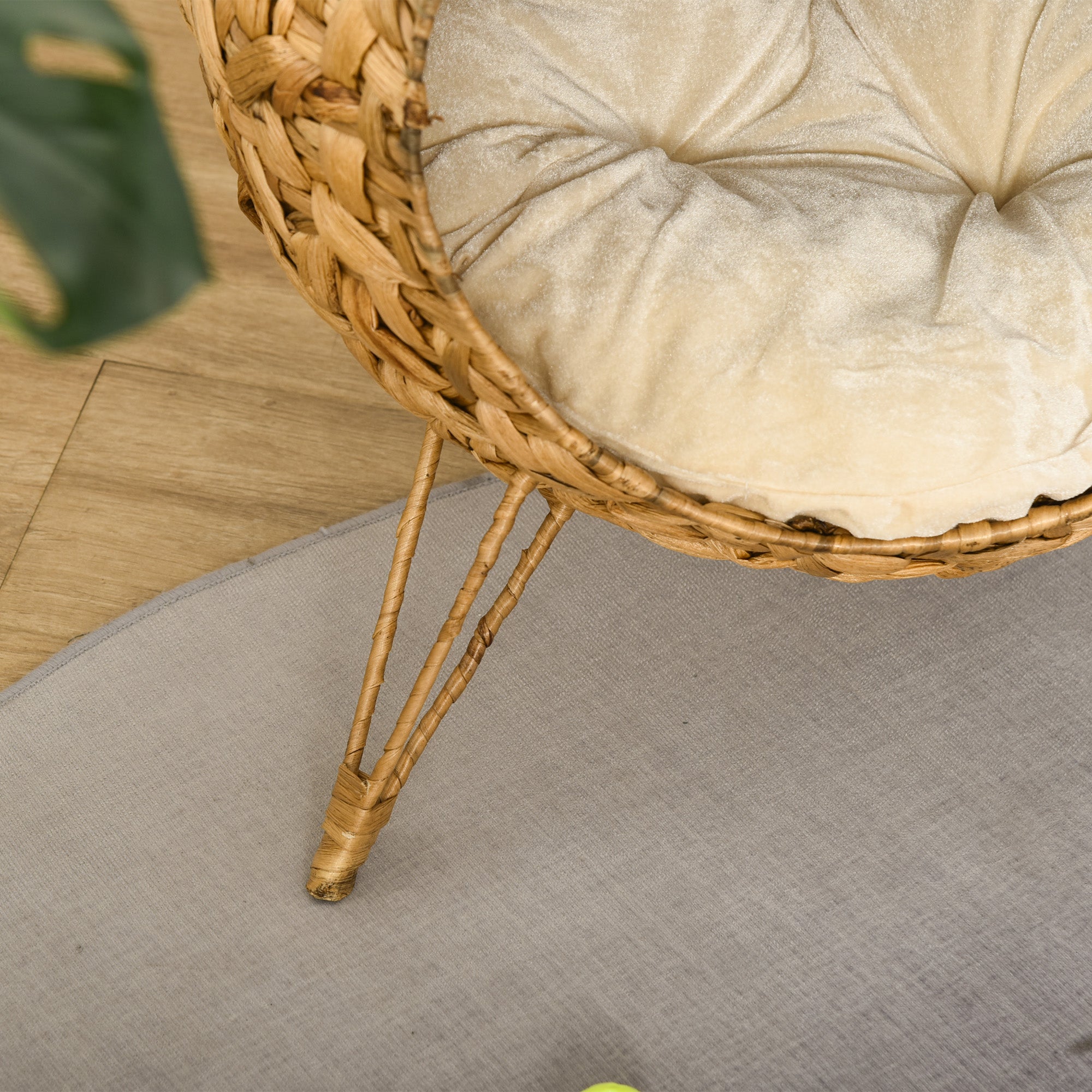 PawHut 20.5" Weaved Cat Bed, Elevated Hand-woven Braided Banana Leaf Kitten House Condo with Cushion, Natural