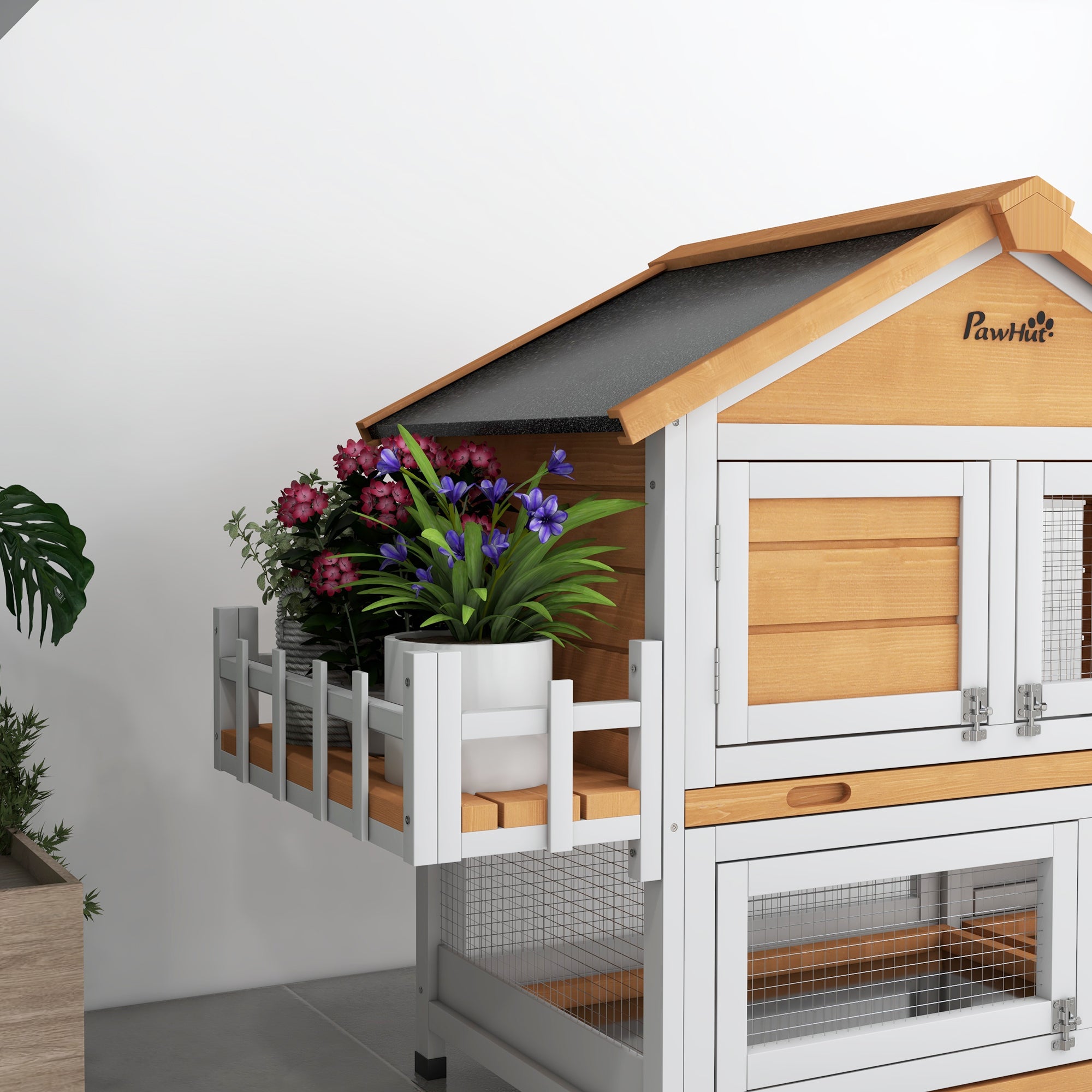 PawHut 65" Wooden Rabbit Hutch, Pet Playpen with Openable Roof, Bunny House Enclosure with Storage Box, Slide-out Tray, Ramp, for Rabbits and Small Animals, Yellow