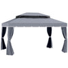 Outsunny 13' x 10' Patio Gazebo, Double Roof Outdoor Gazebo Canopy Shelter with Netting & Curtains, Strong Aluminum Frame, Dark Grey