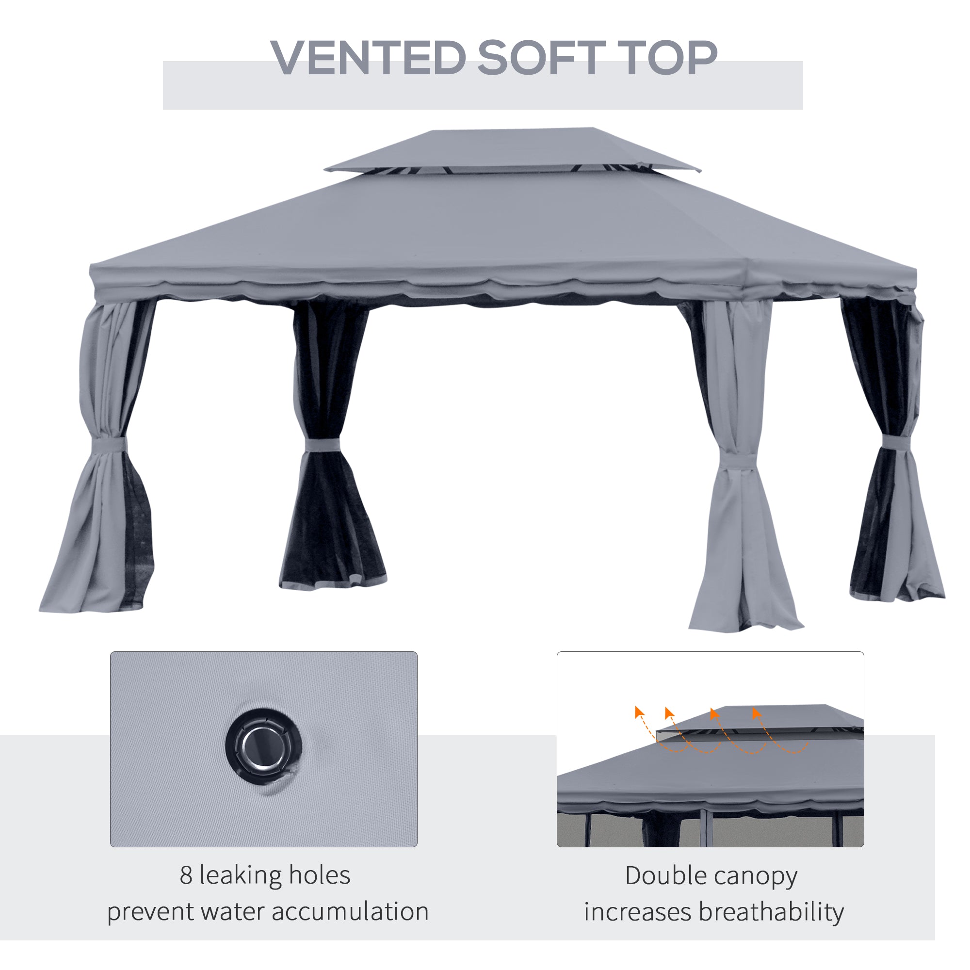Outsunny 13' x 10' Patio Gazebo, Double Roof Outdoor Gazebo Canopy Shelter with Netting & Curtains, Strong Aluminum Frame, Dark Grey