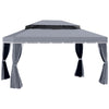 Outsunny 13' x 10' Patio Gazebo, Double Roof Outdoor Gazebo Canopy Shelter with Netting & Curtains, Strong Aluminum Frame, Dark Grey