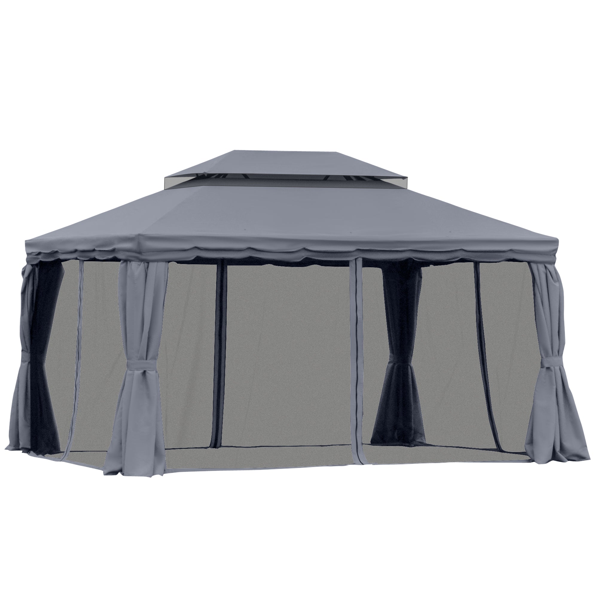 Outsunny 13' x 10' Patio Gazebo, Double Roof Outdoor Gazebo Canopy Shelter with Netting & Curtains, Strong Aluminum Frame, Dark Grey