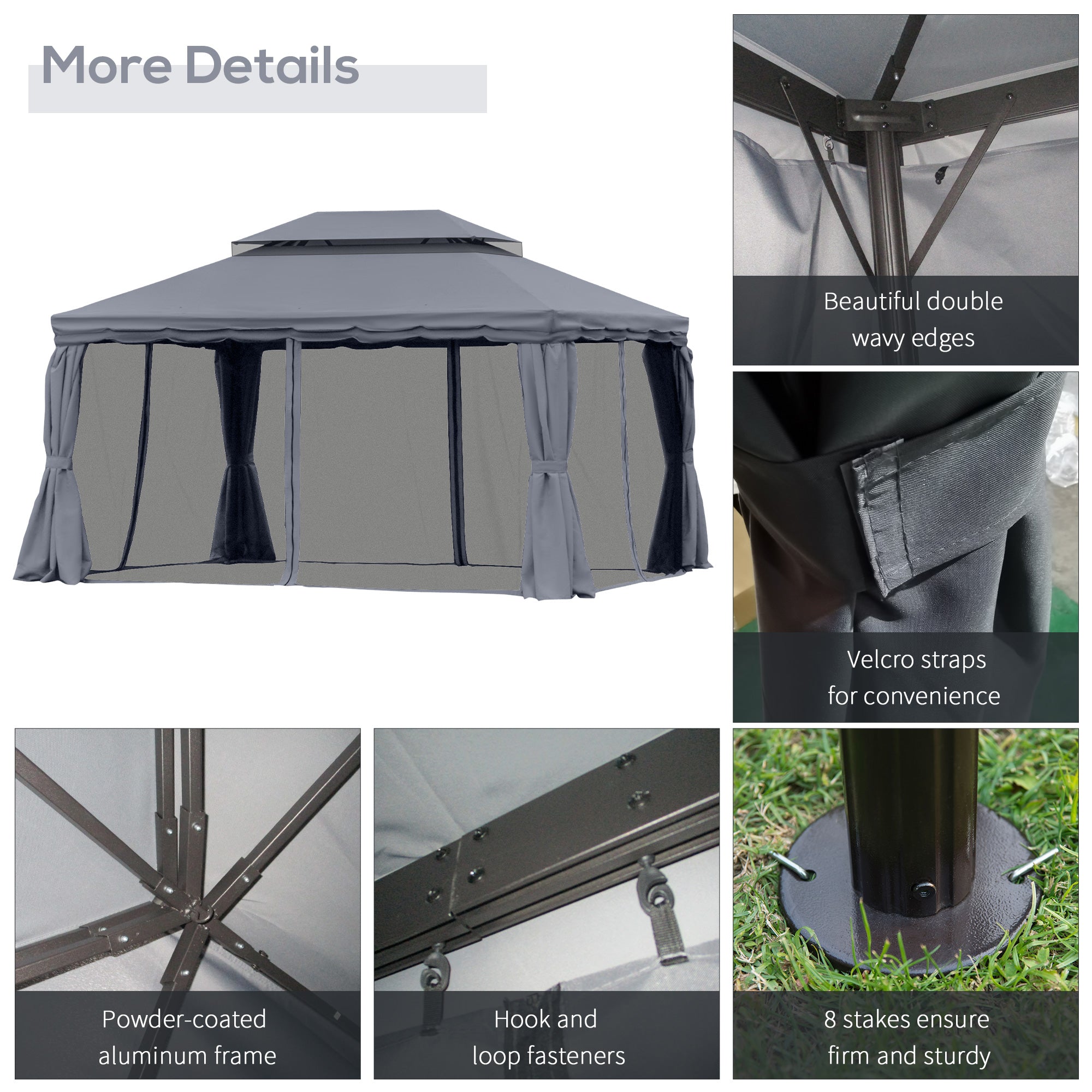 Outsunny 13' x 10' Patio Gazebo, Double Roof Outdoor Gazebo Canopy Shelter with Netting & Curtains, Strong Aluminum Frame, Dark Grey