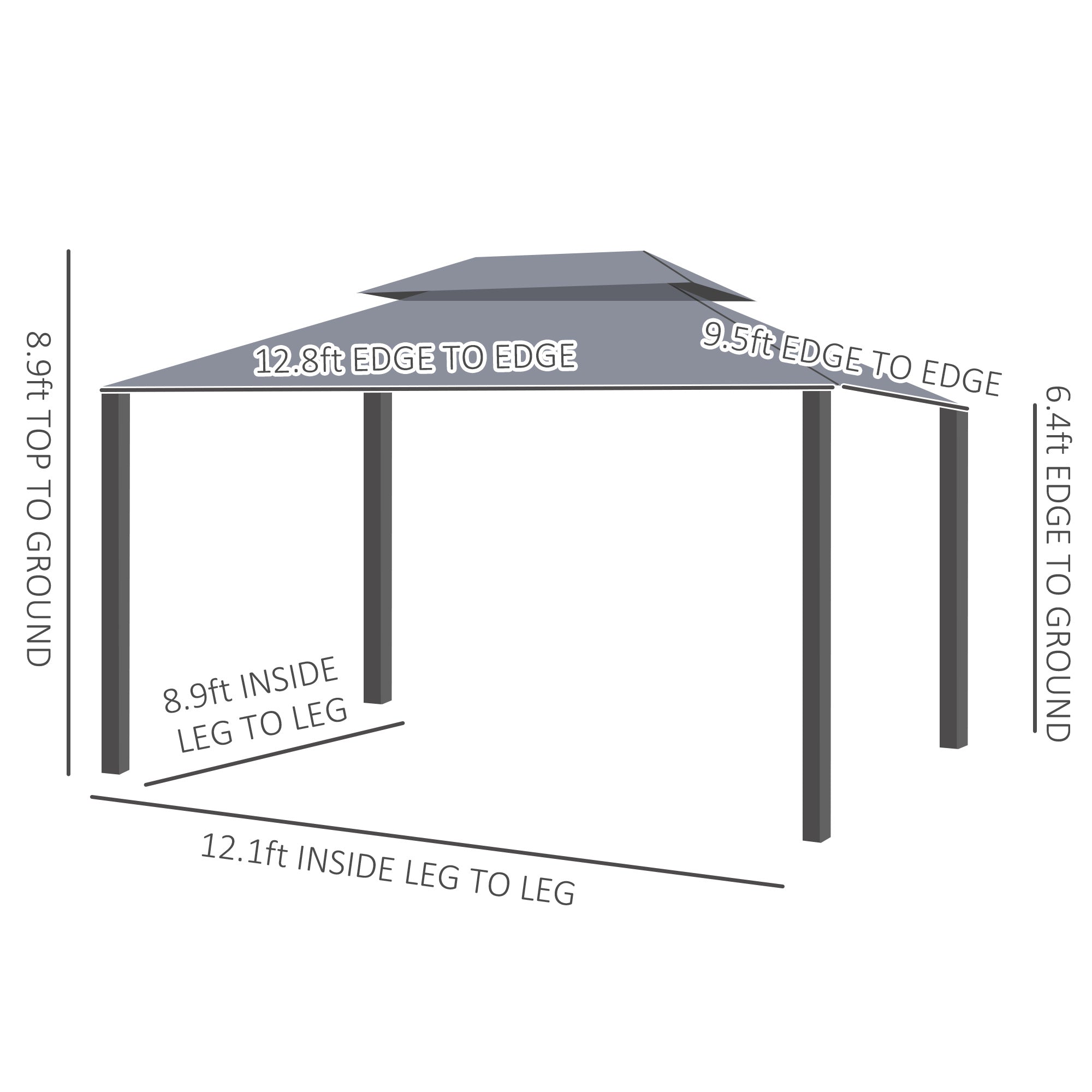 Outsunny 13' x 10' Patio Gazebo, Double Roof Outdoor Gazebo Canopy Shelter with Netting & Curtains, Strong Aluminum Frame, Dark Grey