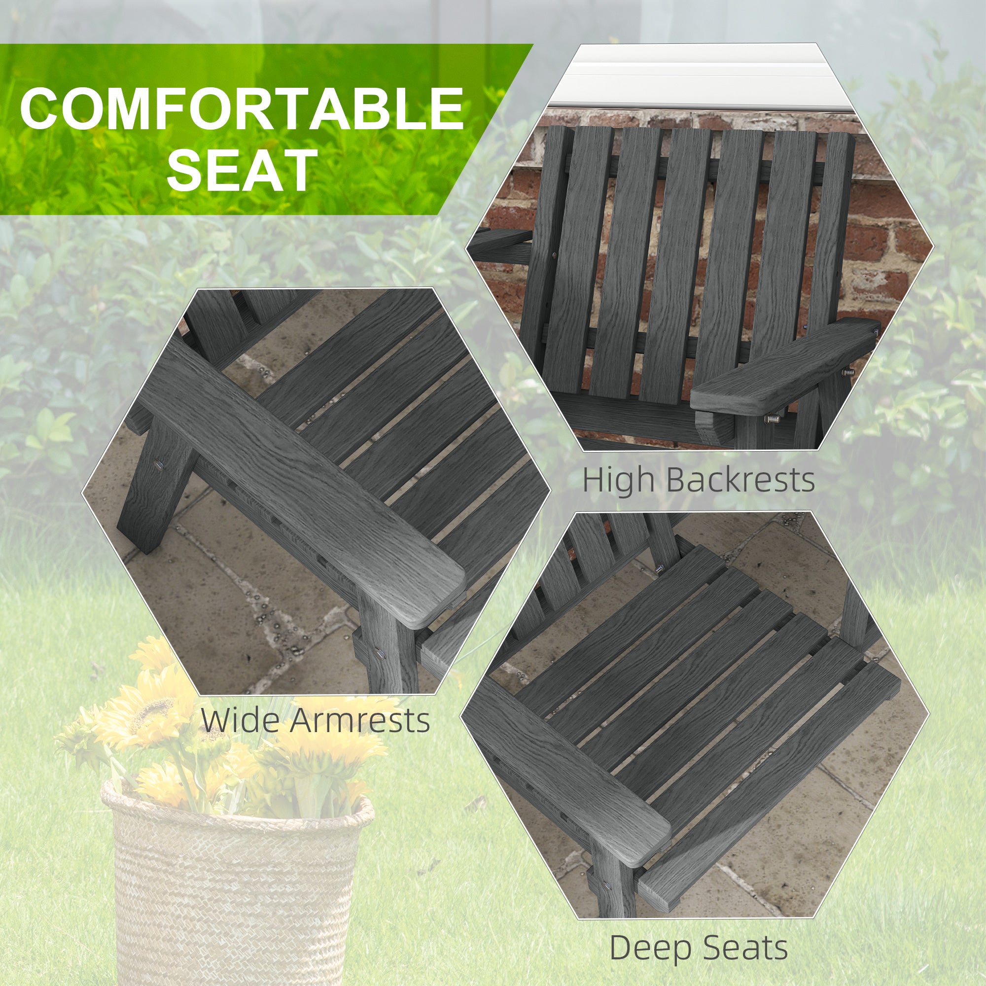 Outsunny 2-Seater Outdoor Wooden Bench with Middle Table and Umbrella Hole, Garden Bench for 2 Persons, Patio Loveseat with Slatted Seat and Back, Grey