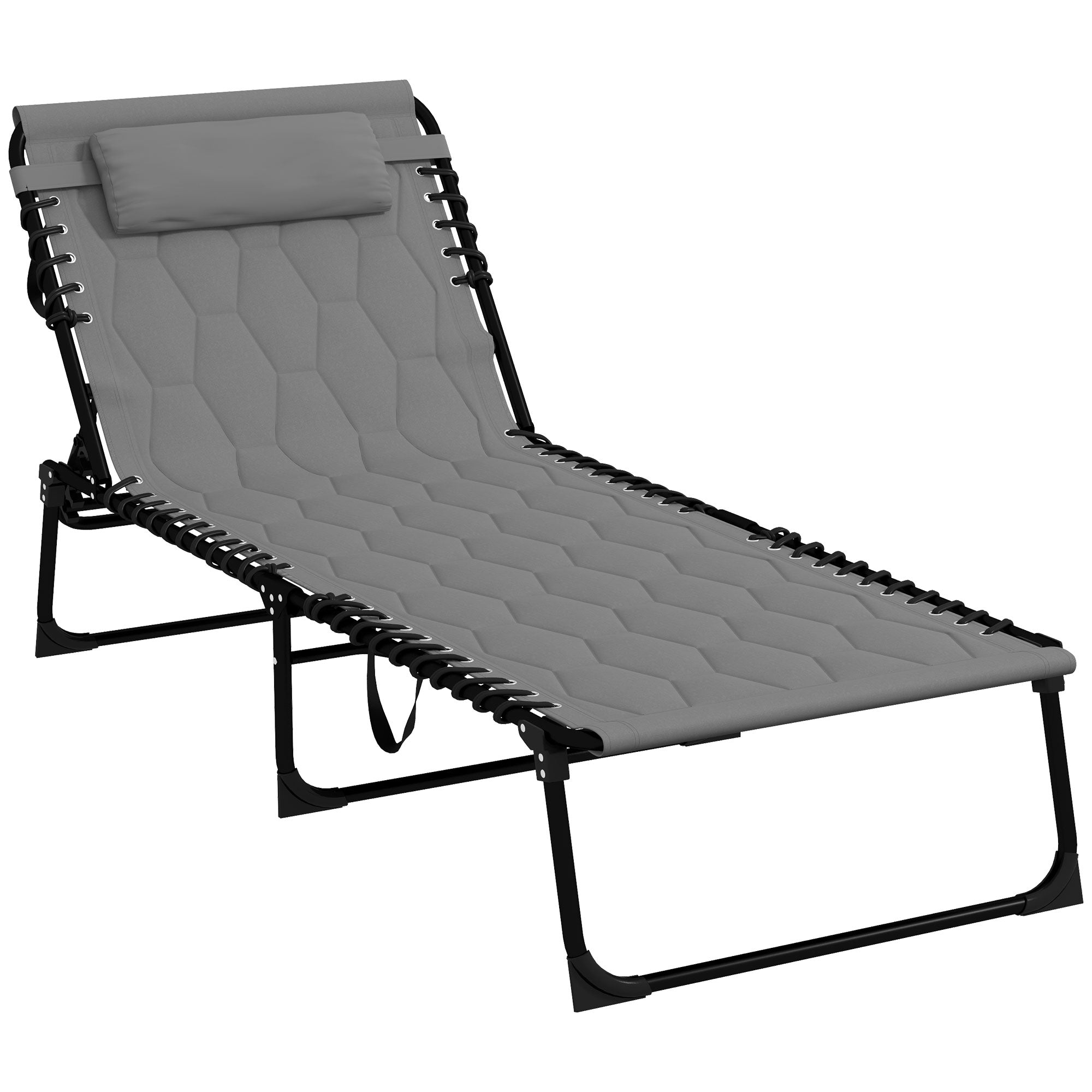 Outsunny Folding Chaise Lounge with 5-level Reclining Back, Outdoor Tanning Chair with Build-in Padded Seat, Outdoor Lounge Chair with Side Pocket, Headrest, Grey