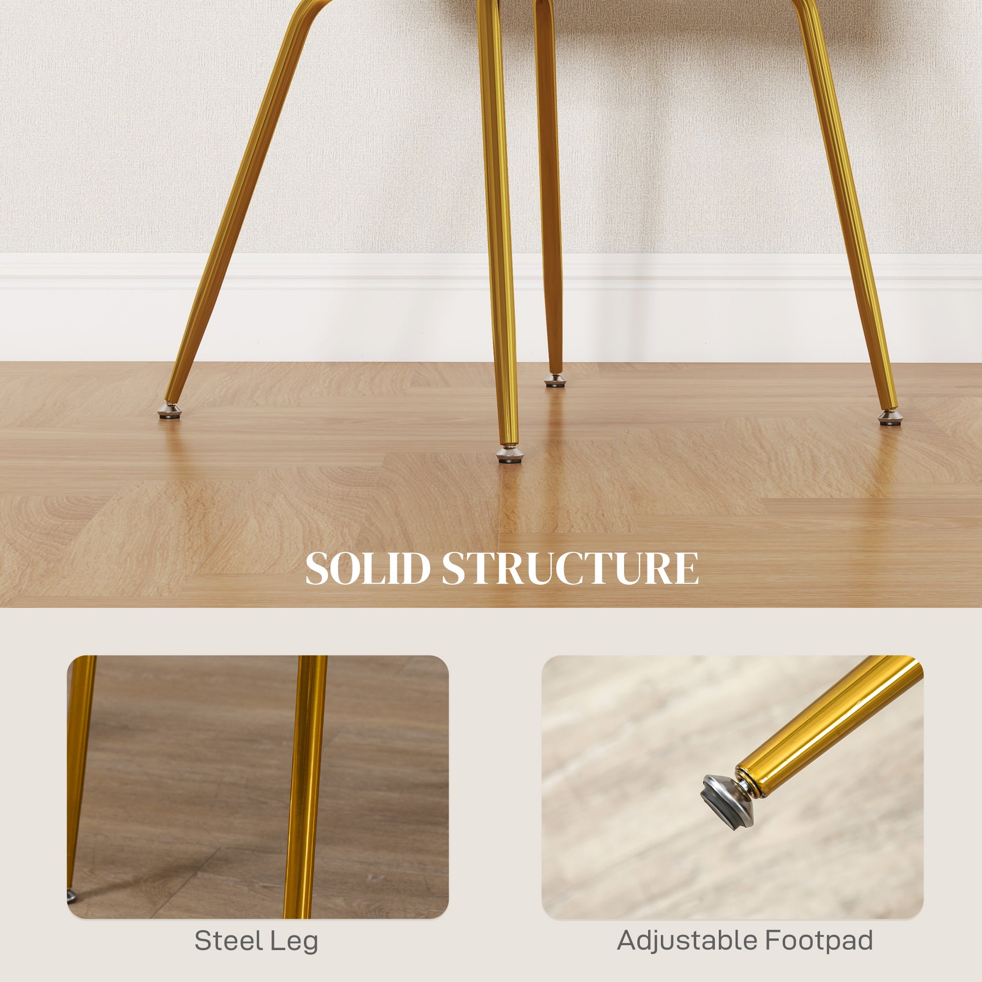 HOMCOM Upholstered Dining Chairs Set of 2, Modern Kitchen Chairs, Armless Accent Chairs with Backrest, Padded Seat and Steel Gold Legs, Dark Grey