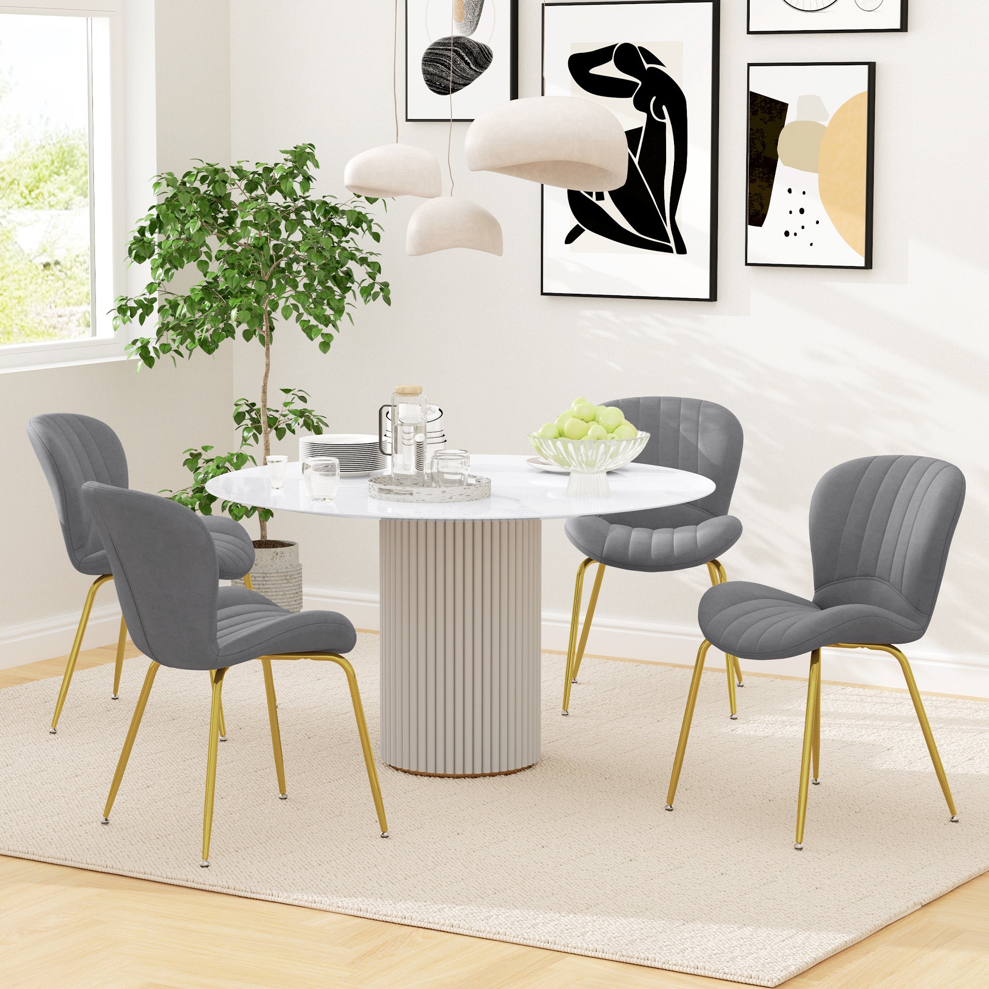 HOMCOM Upholstered Dining Chairs Set of 2, Modern Kitchen Chairs, Armless Accent Chairs with Backrest, Padded Seat and Steel Gold Legs, Dark Grey