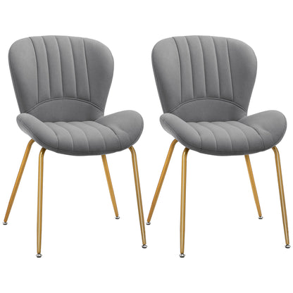 HOMCOM Upholstered Dining Chairs Set of 2, Modern Kitchen Chairs, Armless Accent Chairs with Backrest, Padded Seat and Steel Gold Legs, Dark Grey