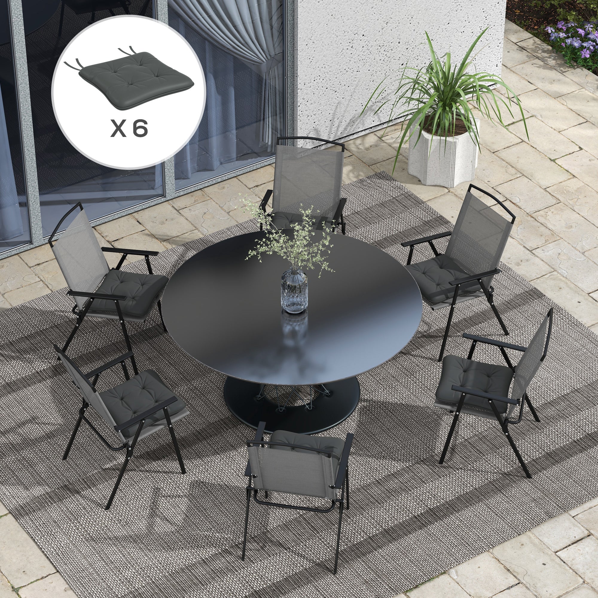 Outsunny 6-Piece Patio Chair Cushions Pillows, Seat Replacement Patio Cushions Set with Ties, Button Tufted for Indoor Outdoor Garden Furniture, Charcoal Grey