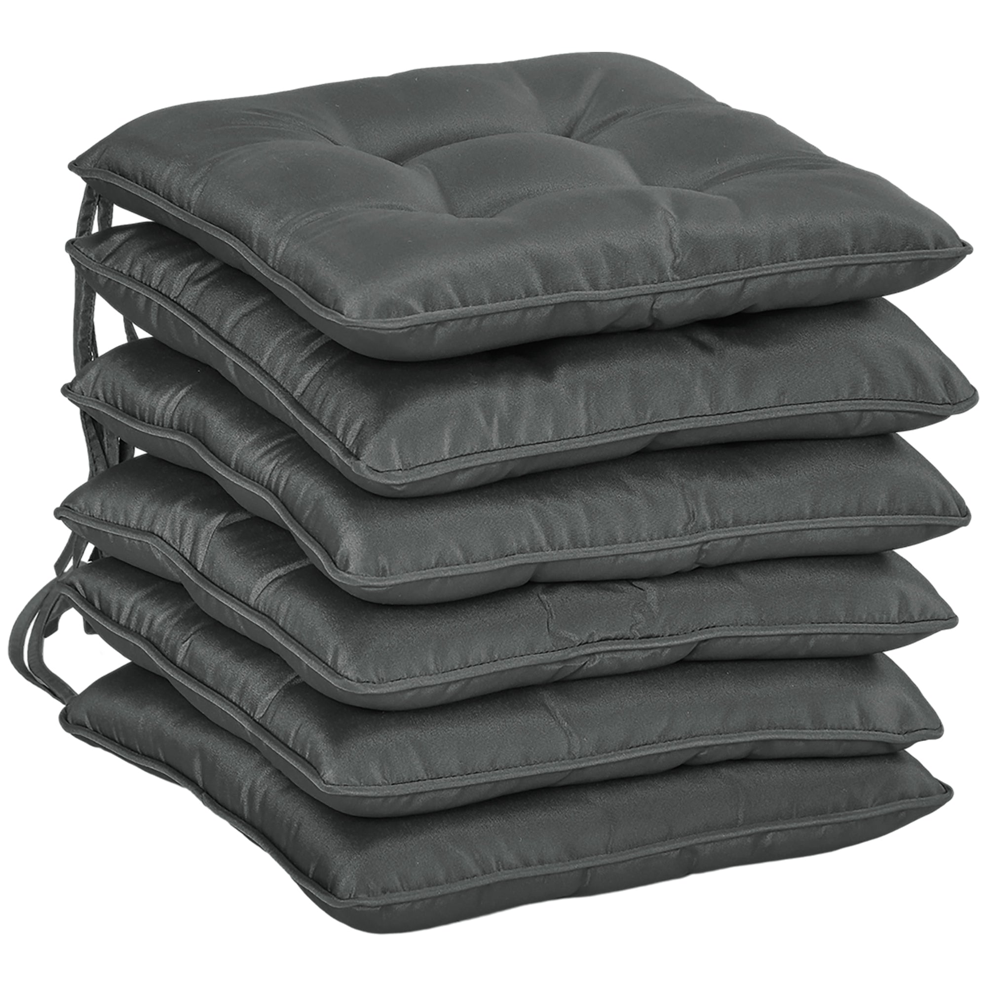Outsunny 6-Piece Patio Chair Cushions Pillows, Seat Replacement Patio Cushions Set with Ties, Button Tufted for Indoor Outdoor Garden Furniture, Charcoal Grey