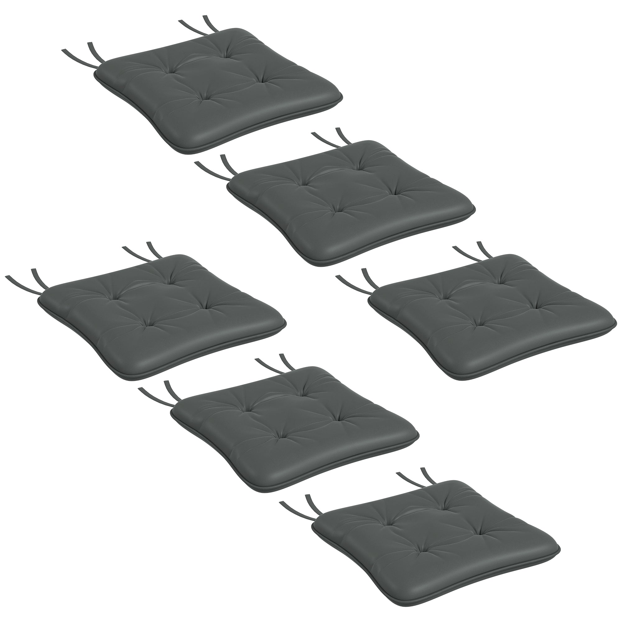Outsunny 6-Piece Patio Chair Cushions Pillows, Seat Replacement Patio Cushions Set with Ties, Button Tufted for Indoor Outdoor Garden Furniture, Charcoal Grey