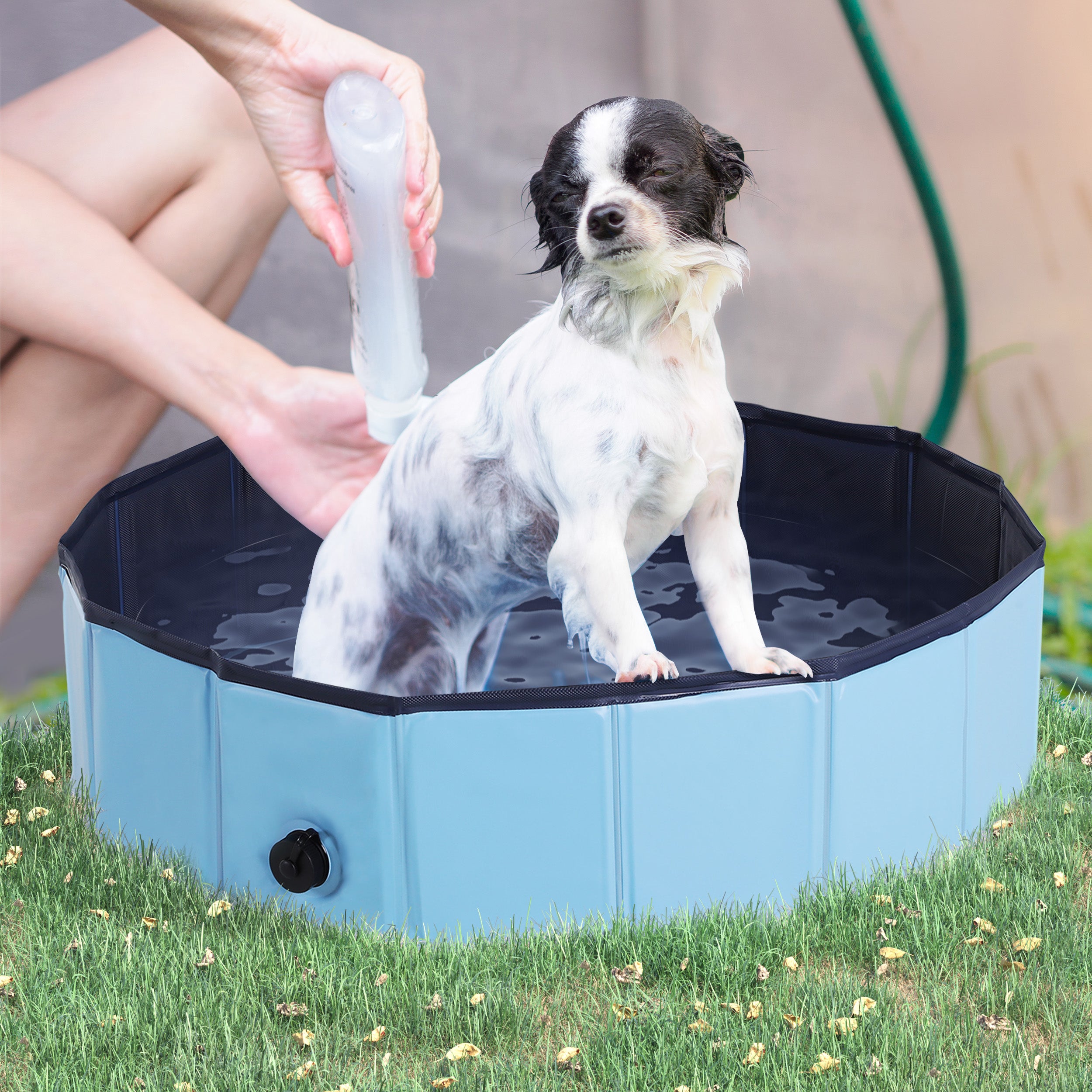 PawHut Foldable Dog Paddling Pool Pet Cat Swimming Pool Indoor/Outdoor Collapsible Summer Bathing Tub Shower Tub Puppy Washer (Φ80 × 20H cm, Blue)