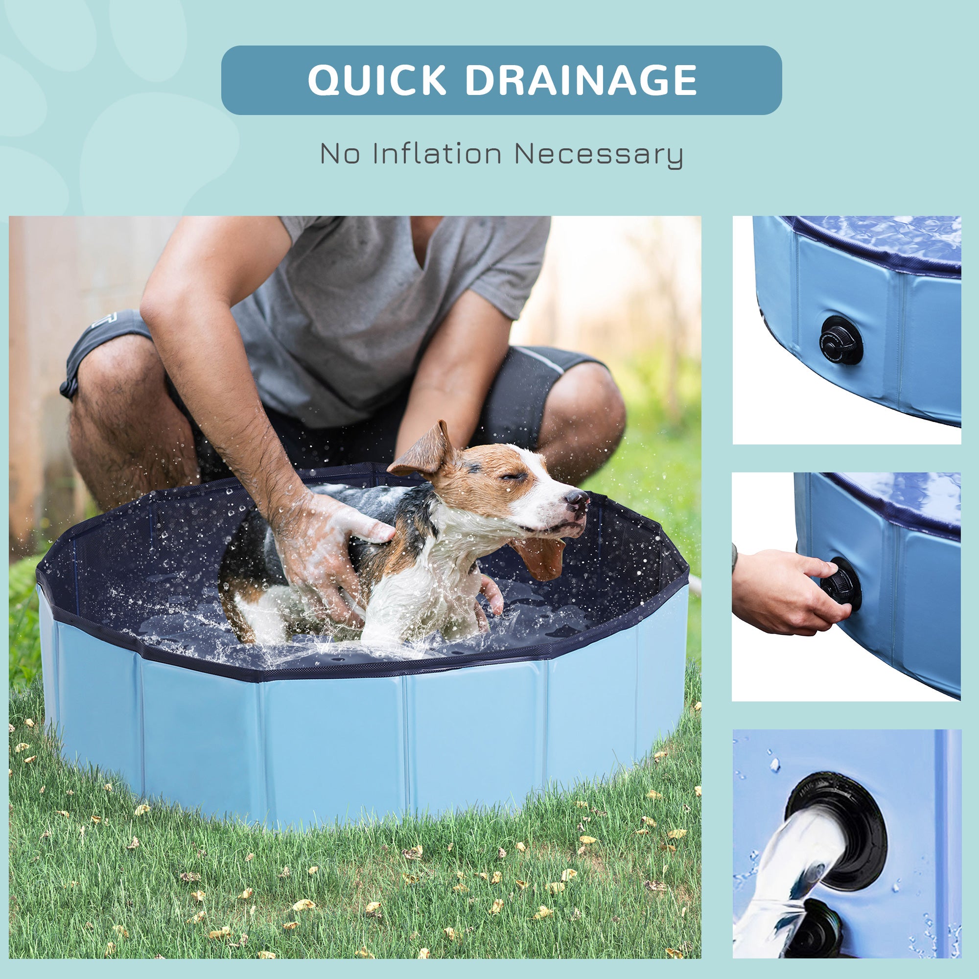 PawHut Foldable Dog Paddling Pool Pet Cat Swimming Pool Indoor/Outdoor Collapsible Summer Bathing Tub Shower Tub Puppy Washer (Φ80 × 20H cm, Blue)