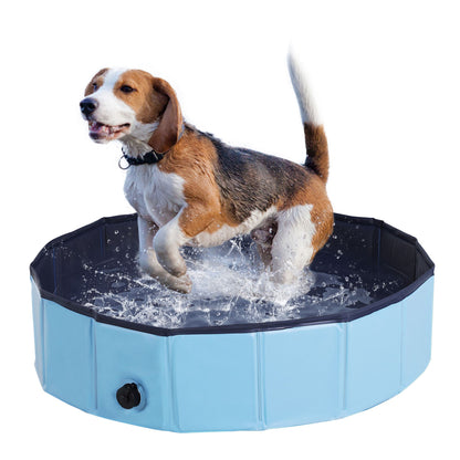 PawHut Foldable Dog Paddling Pool Pet Cat Swimming Pool Indoor/Outdoor Collapsible Summer Bathing Tub Shower Tub Puppy Washer (Φ80 × 20H cm, Blue)