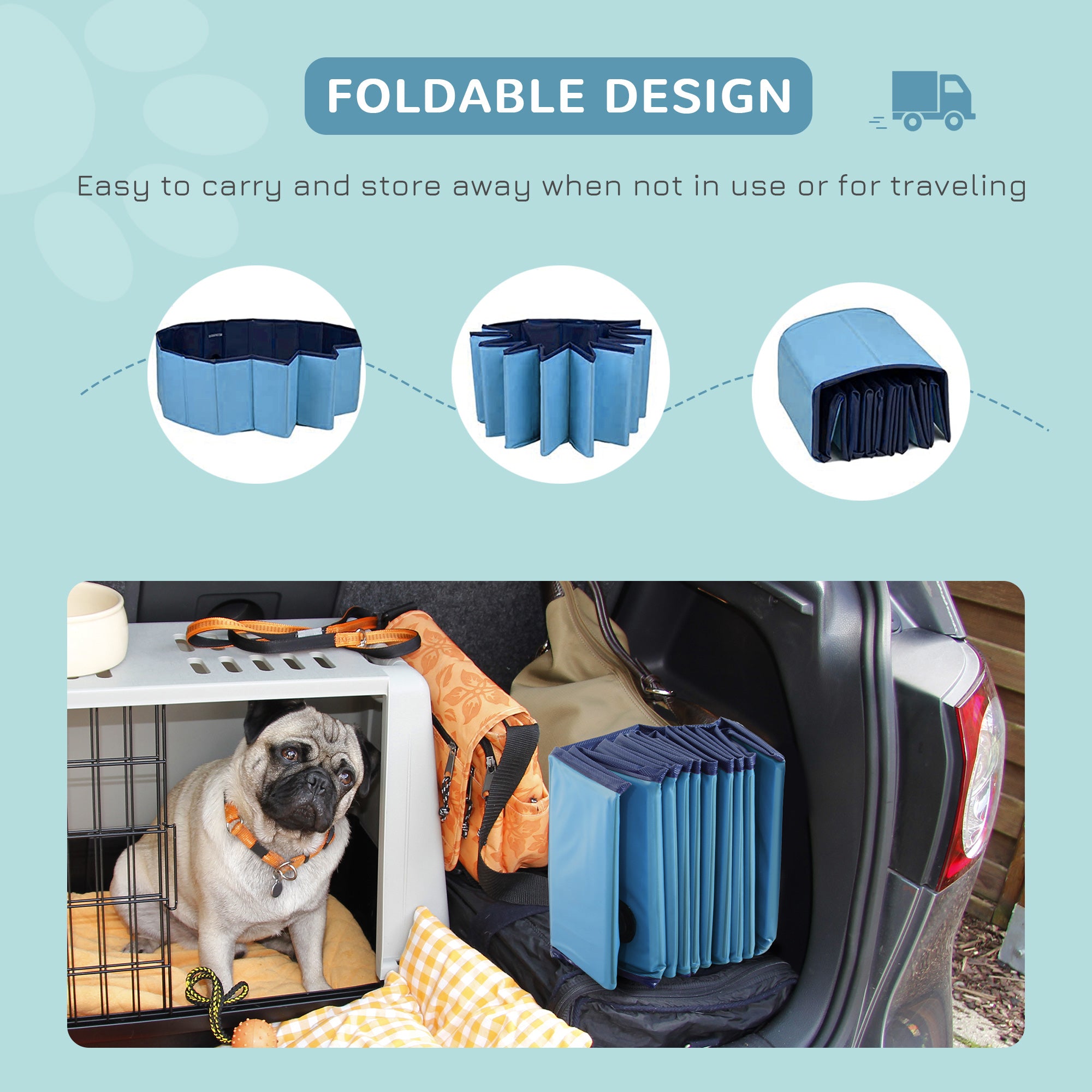PawHut Foldable Dog Paddling Pool Pet Cat Swimming Pool Indoor/Outdoor Collapsible Summer Bathing Tub Shower Tub Puppy Washer (Φ80 × 20H cm, Blue)