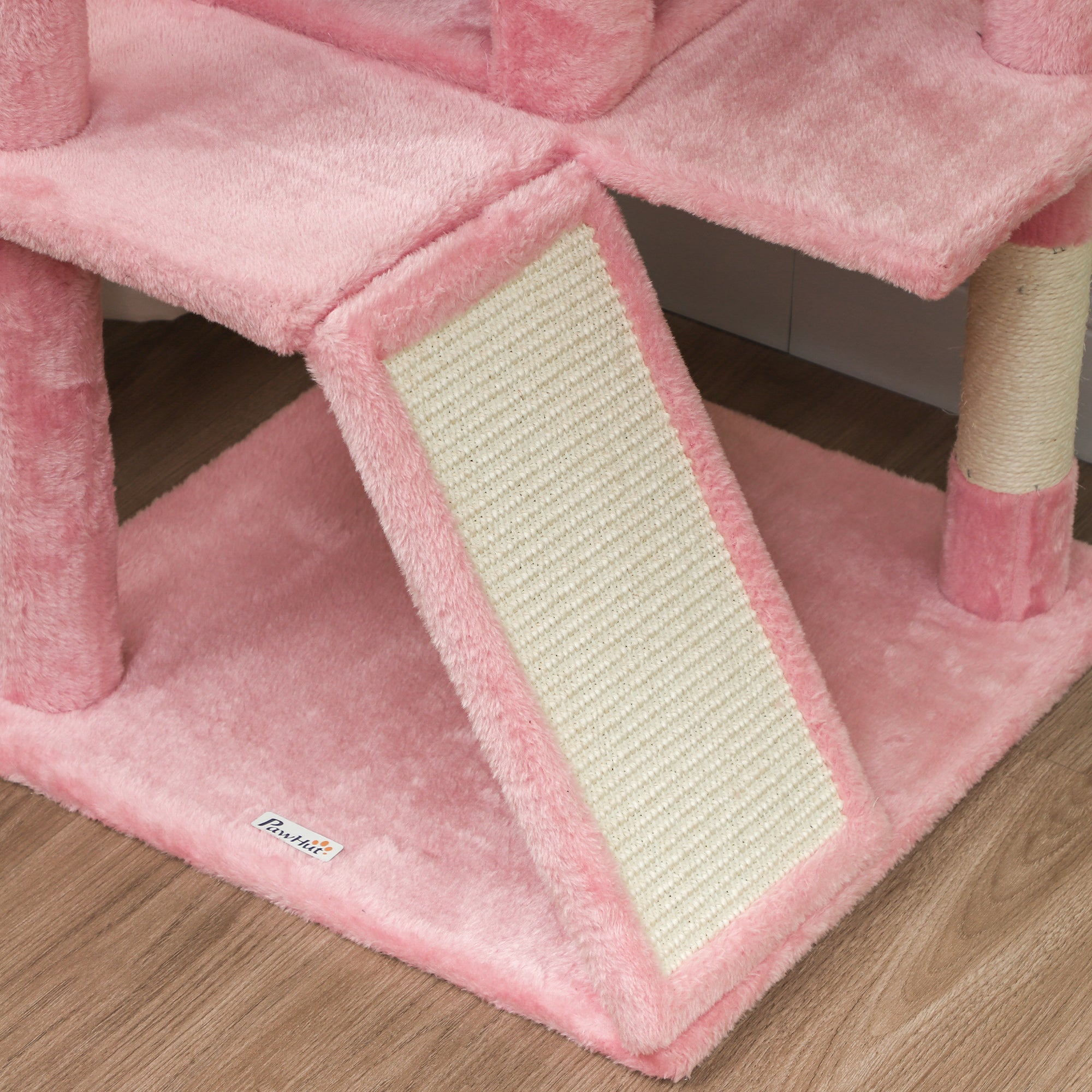 PawHut 54" Cat Tree, Cat Tower for Indoor Cats with Scratching Posts, Cat Condos, Bed, Platforms, Ramp, Toy Ball, Cat Activity Center, Pink