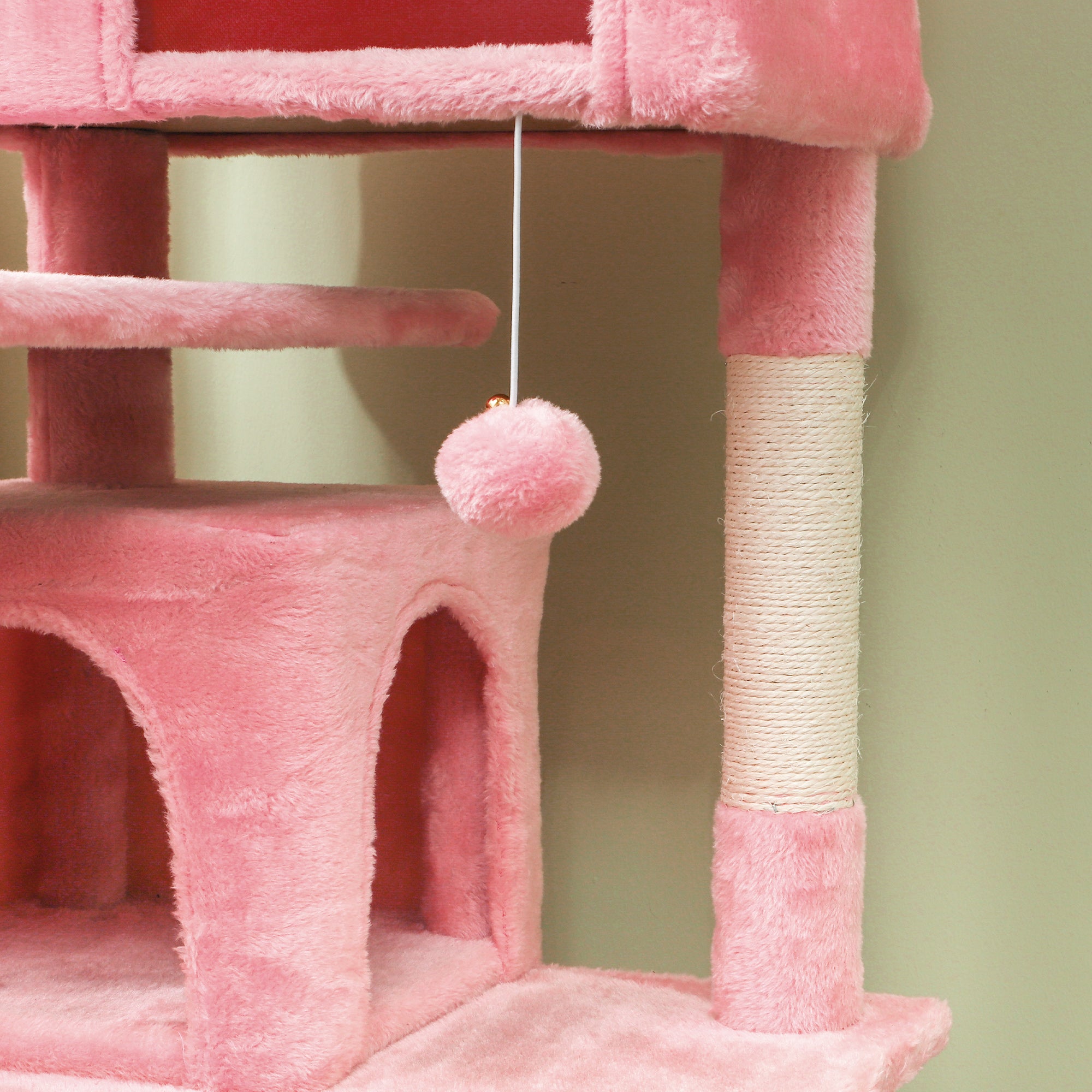 PawHut 54" Cat Tree, Cat Tower for Indoor Cats with Scratching Posts, Cat Condos, Bed, Platforms, Ramp, Toy Ball, Cat Activity Center, Pink