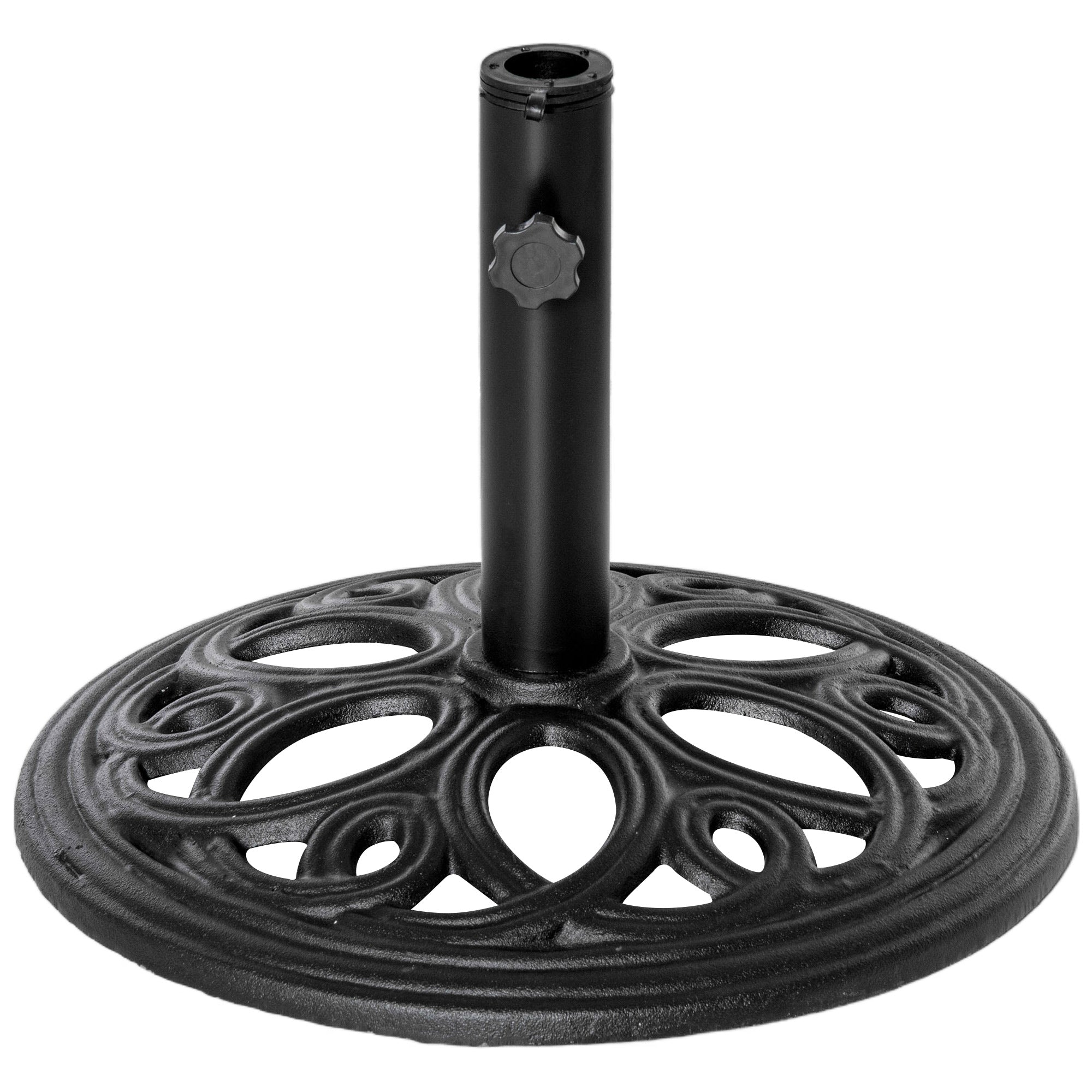 Outsunny Patio Umbrella Base Stand, Round Cast Iron Umbrella Holder for Outdoor, Patio, Garden,Deck and Beach, Fit Dia. 1.5", 2" Pole, Black