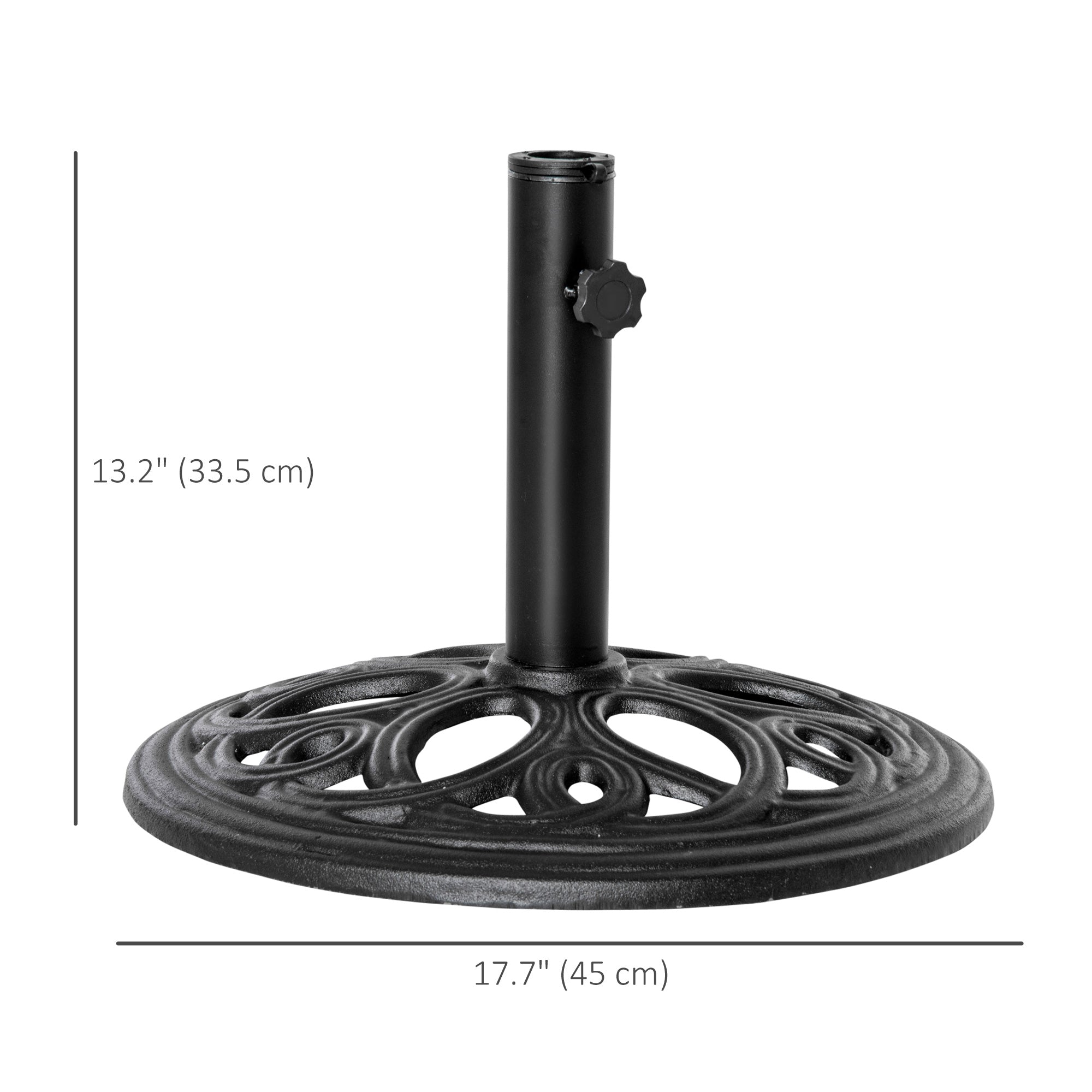 Outsunny Patio Umbrella Base Stand, Round Cast Iron Umbrella Holder for Outdoor, Patio, Garden,Deck and Beach, Fit Dia. 1.5", 2" Pole, Black