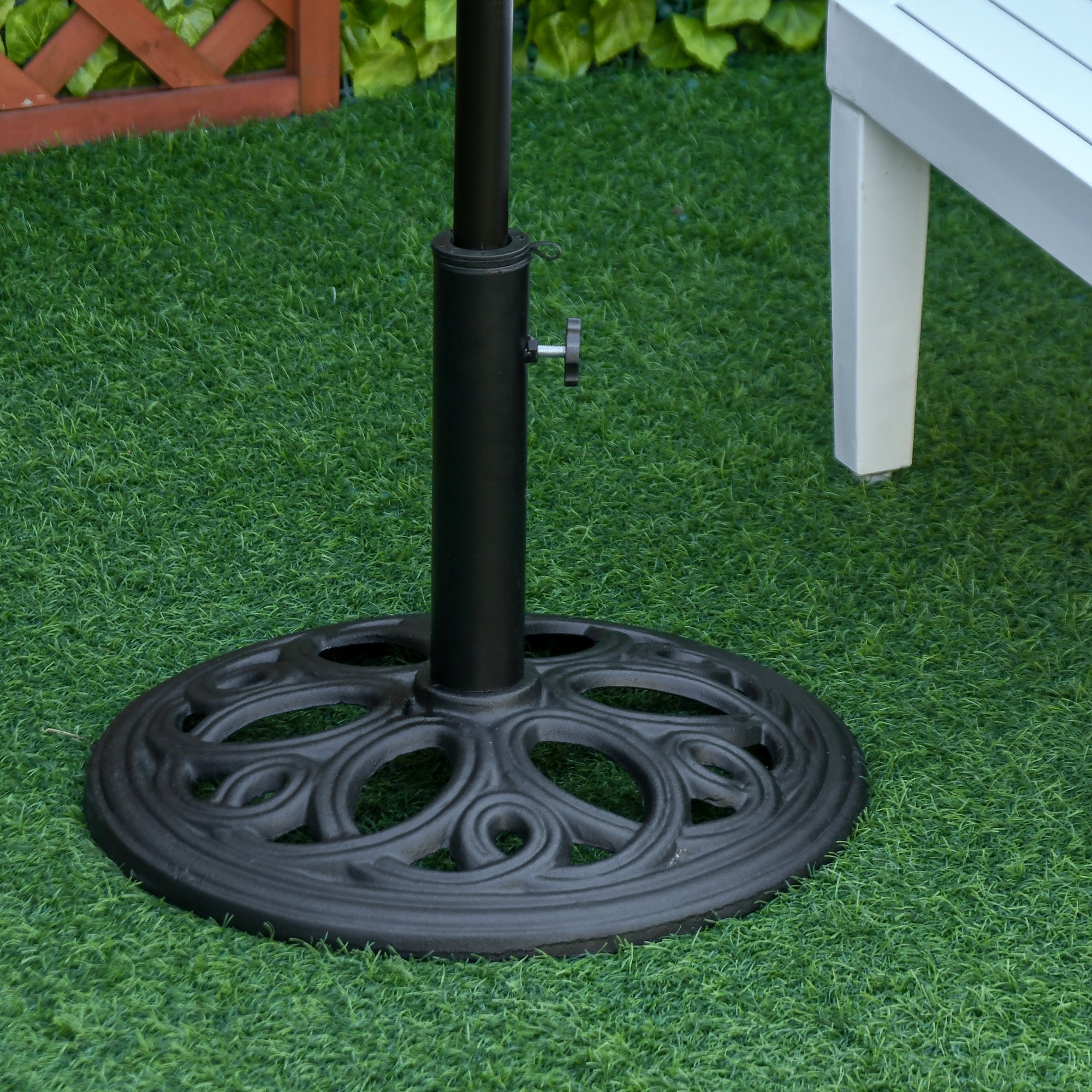 Outsunny Patio Umbrella Base Stand, Round Cast Iron Umbrella Holder for Outdoor, Patio, Garden,Deck and Beach, Fit Dia. 1.5", 2" Pole, Black