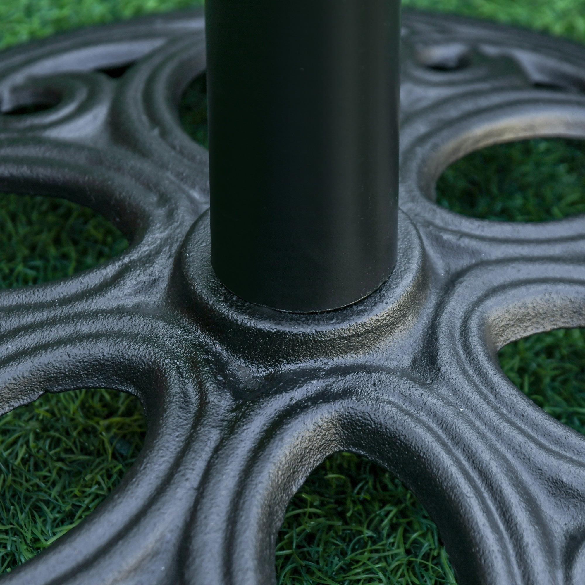 Outsunny Patio Umbrella Base Stand, Round Cast Iron Umbrella Holder for Outdoor, Patio, Garden,Deck and Beach, Fit Dia. 1.5", 2" Pole, Black