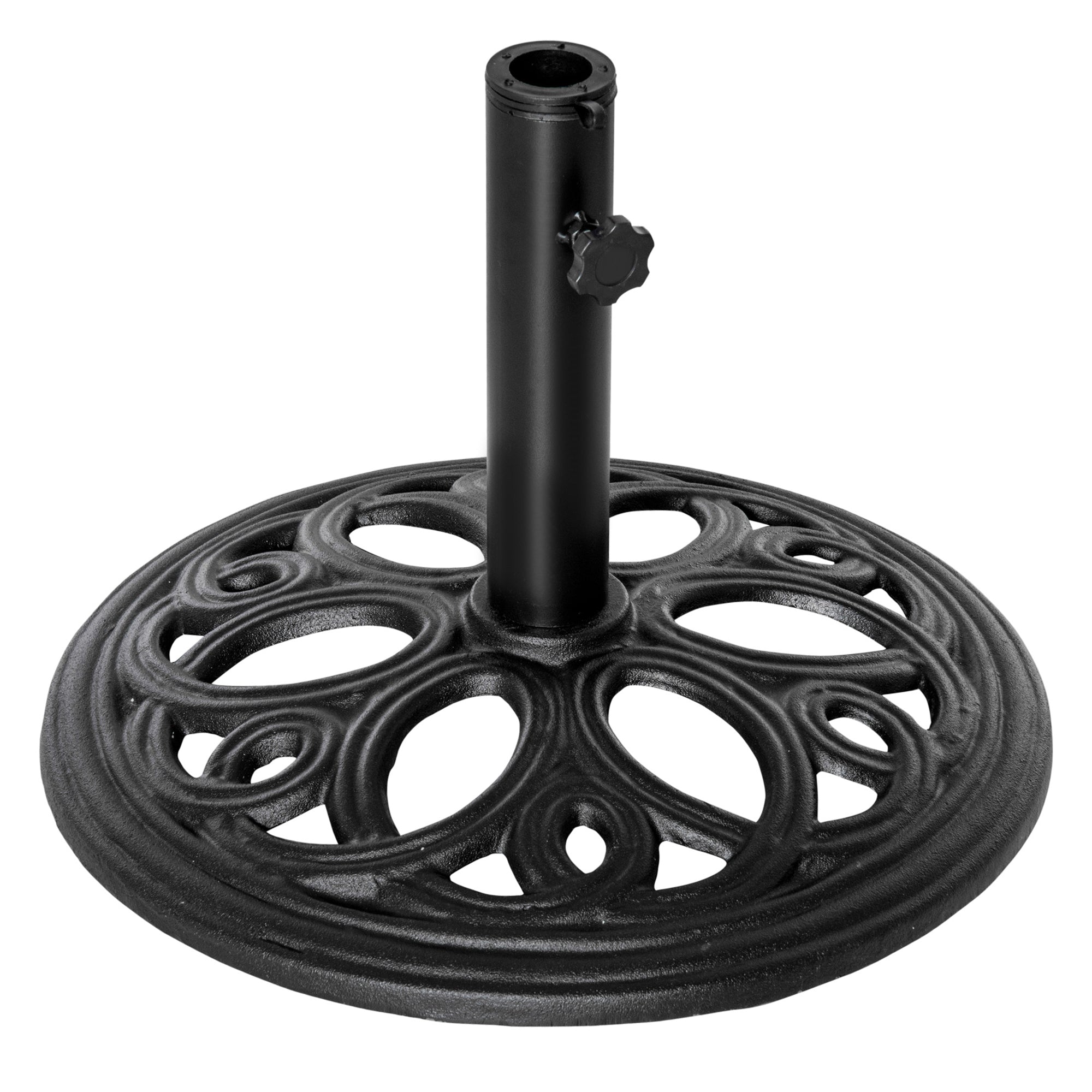 Outsunny Patio Umbrella Base Stand, Round Cast Iron Umbrella Holder for Outdoor, Patio, Garden,Deck and Beach, Fit Dia. 1.5", 2" Pole, Black