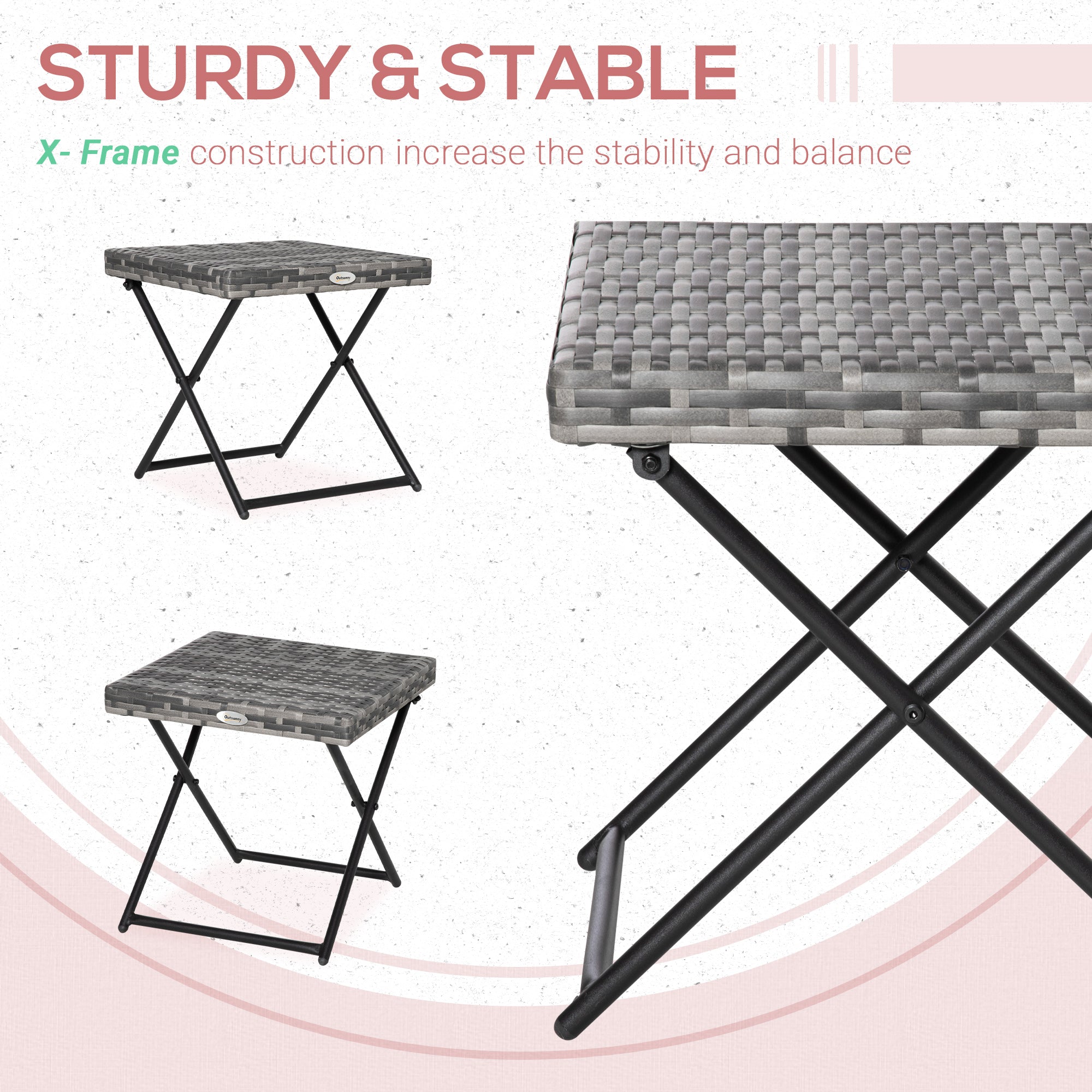 Outsunny Rattan Coffee Table Folding Patio Outdoor Side Table Wicker for Balcony, Porch, Poolside, 15.75
