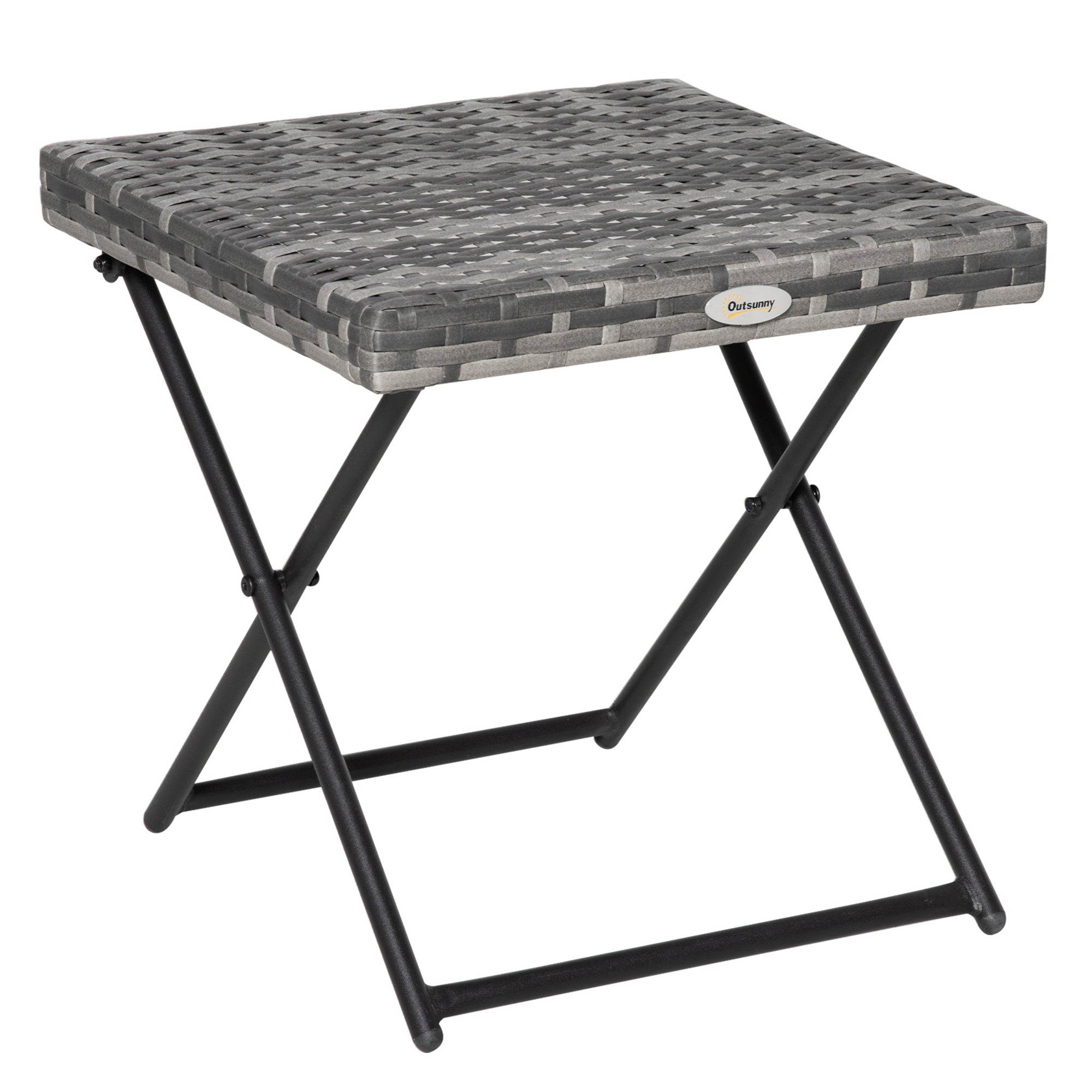 Outsunny Rattan Coffee Table Folding Patio Outdoor Side Table Wicker for Balcony, Porch, Poolside, 15.75