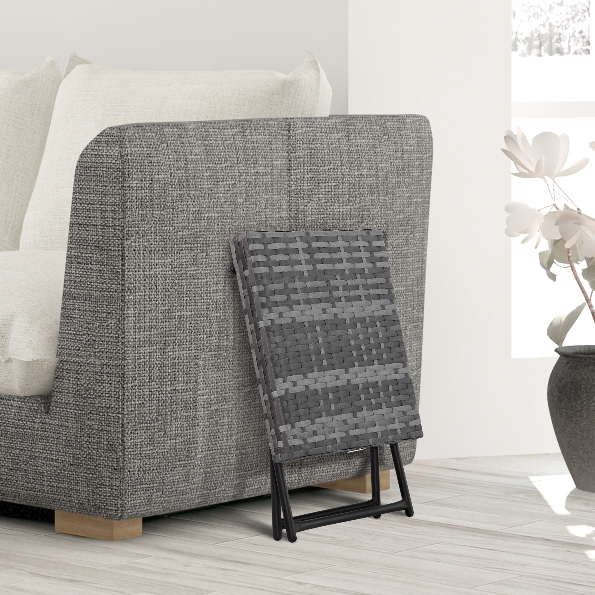 Outsunny Rattan Coffee Table Folding Patio Outdoor Side Table Wicker for Balcony, Porch, Poolside, 15.75"x15.75"x15.75", Grey