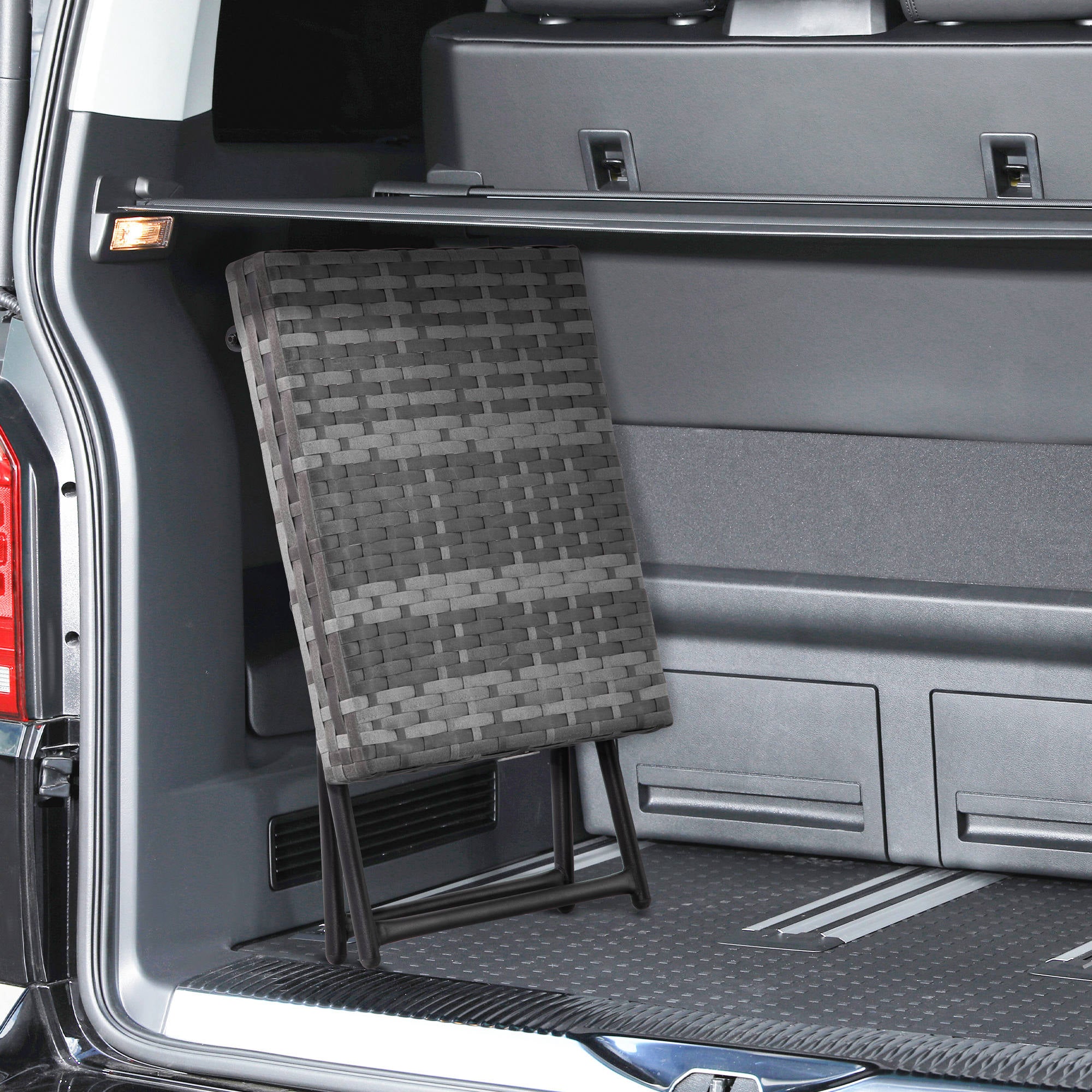 Outsunny Rattan Coffee Table Folding Patio Outdoor Side Table Wicker for Balcony, Porch, Poolside, 15.75"x15.75"x15.75", Grey