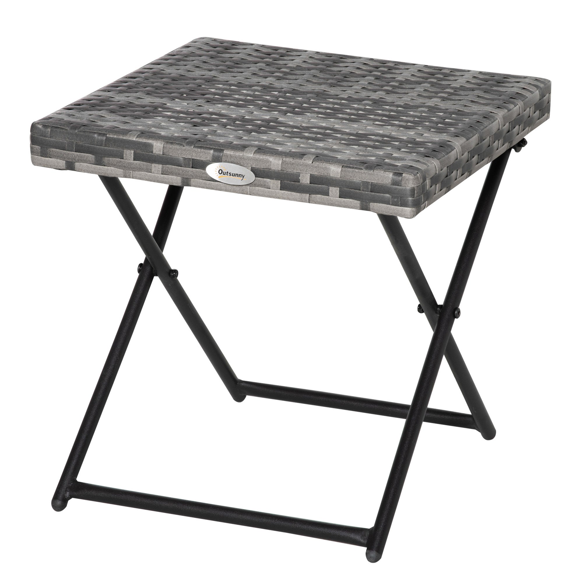 Outsunny Rattan Coffee Table Folding Patio Outdoor Side Table Wicker for Balcony, Porch, Poolside, 15.75"x15.75"x15.75", Grey