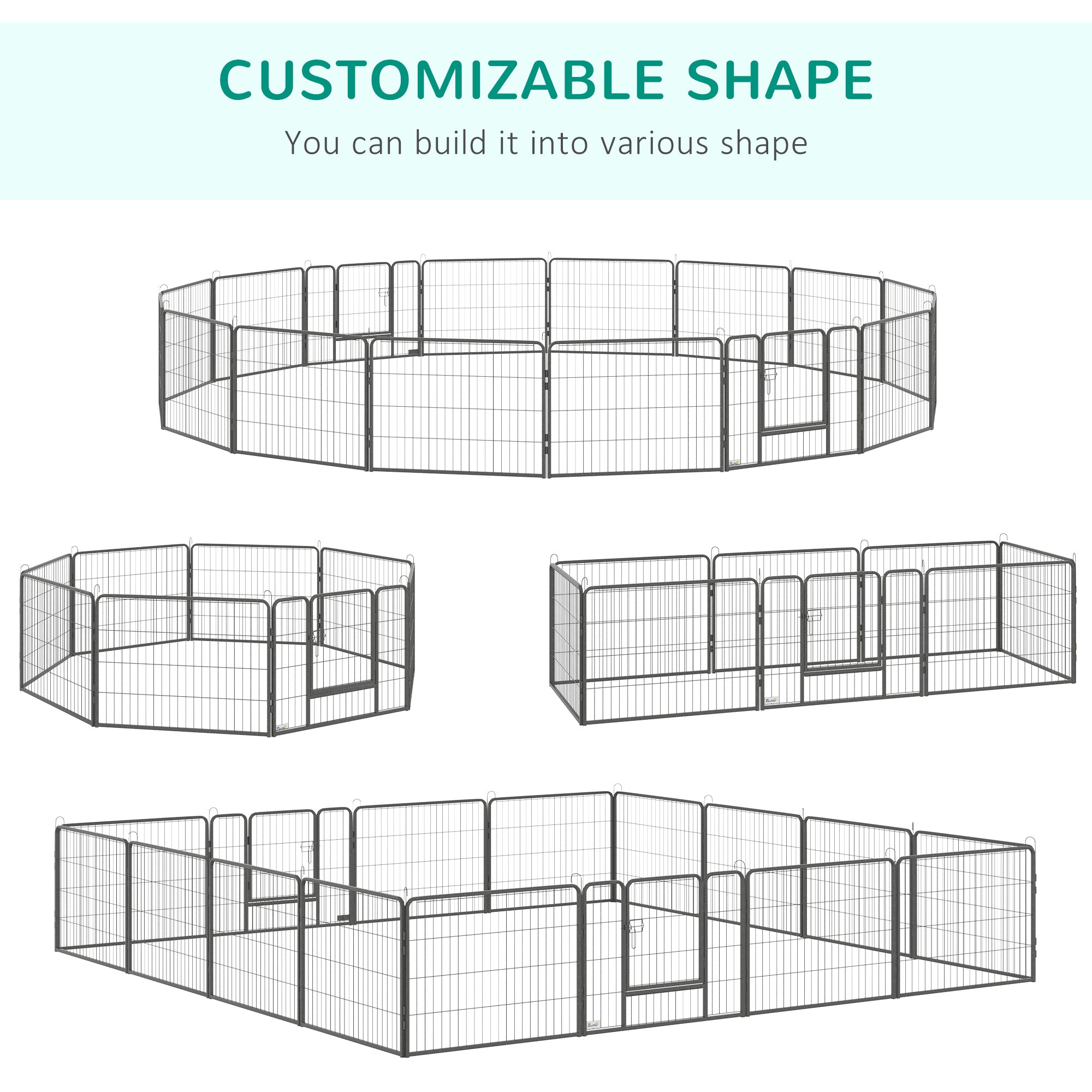 PawHut Dog Playpen, Heavy-duty Metal Puppy Play Pen, Pet Exercise Fences for Outside and Indoor, DIY Design with Door for Multiple Dogs, 16 Panels, 23.5