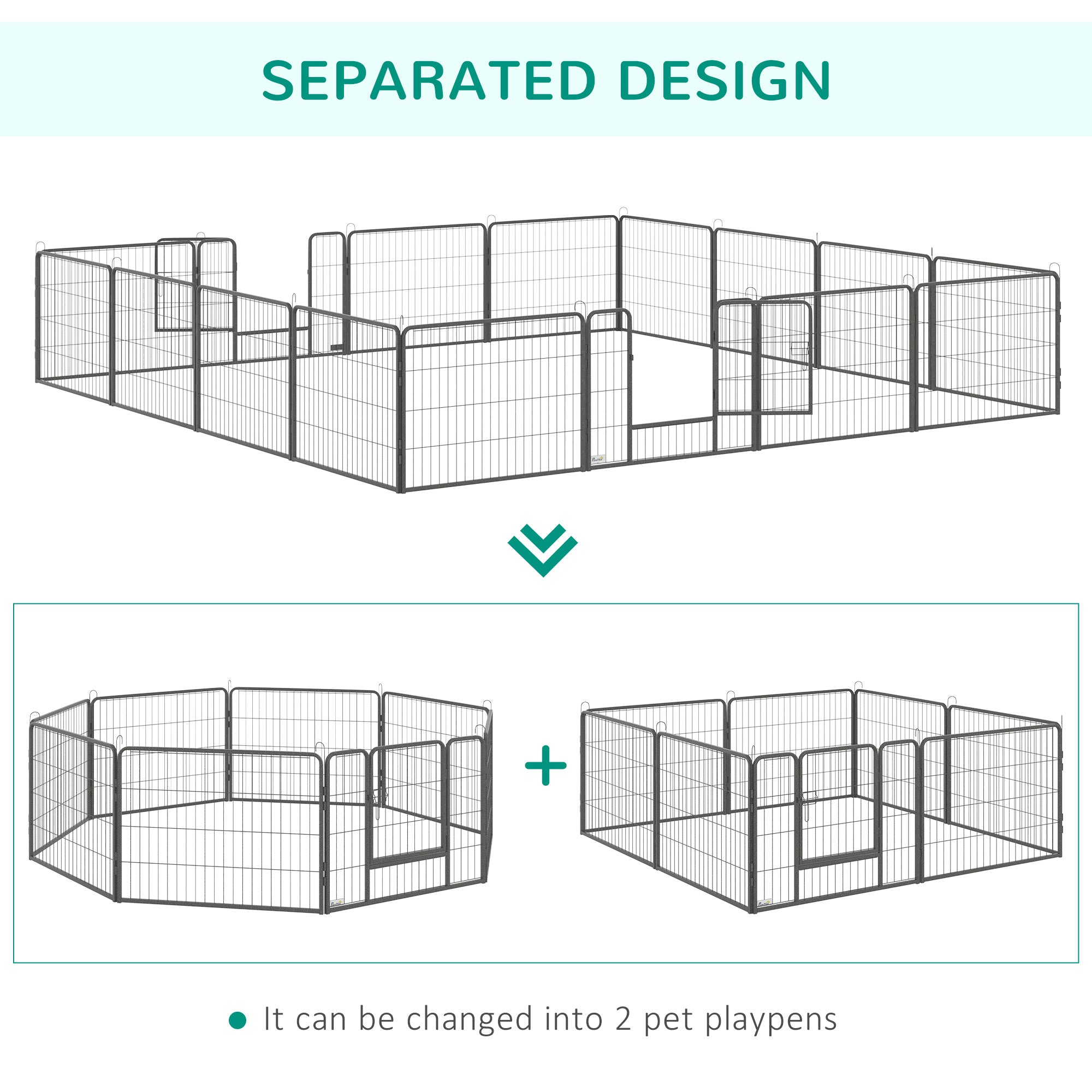 PawHut Dog Playpen, Heavy-duty Metal Puppy Play Pen, Pet Exercise Fences for Outside and Indoor, DIY Design with Door for Multiple Dogs, 16 Panels, 23.5