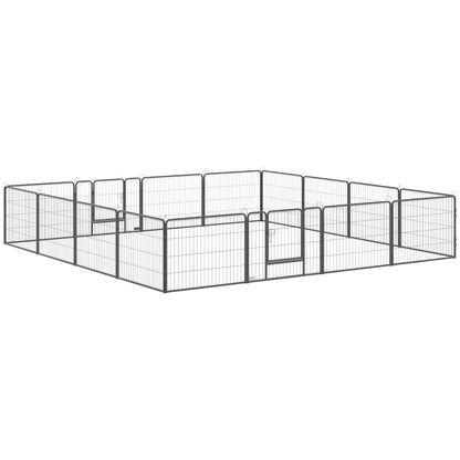 PawHut Dog Playpen, Heavy-duty Metal Puppy Play Pen, Pet Exercise Fences for Outside and Indoor, DIY Design with Door for Multiple Dogs, 16 Panels, 23.5"H