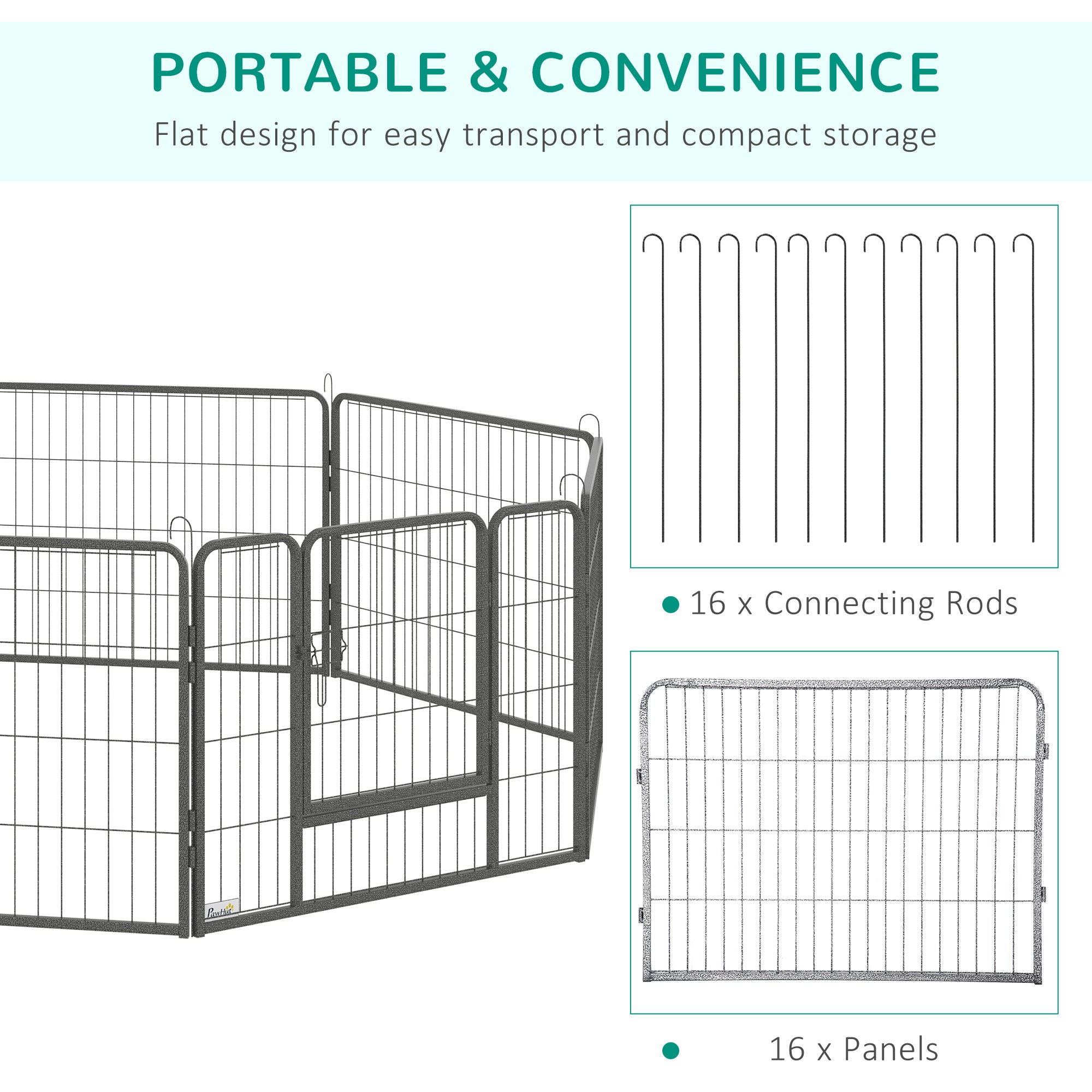 PawHut Dog Playpen, Heavy-duty Metal Puppy Play Pen, Pet Exercise Fences for Outside and Indoor, DIY Design with Door for Multiple Dogs, 16 Panels, 23.5"H