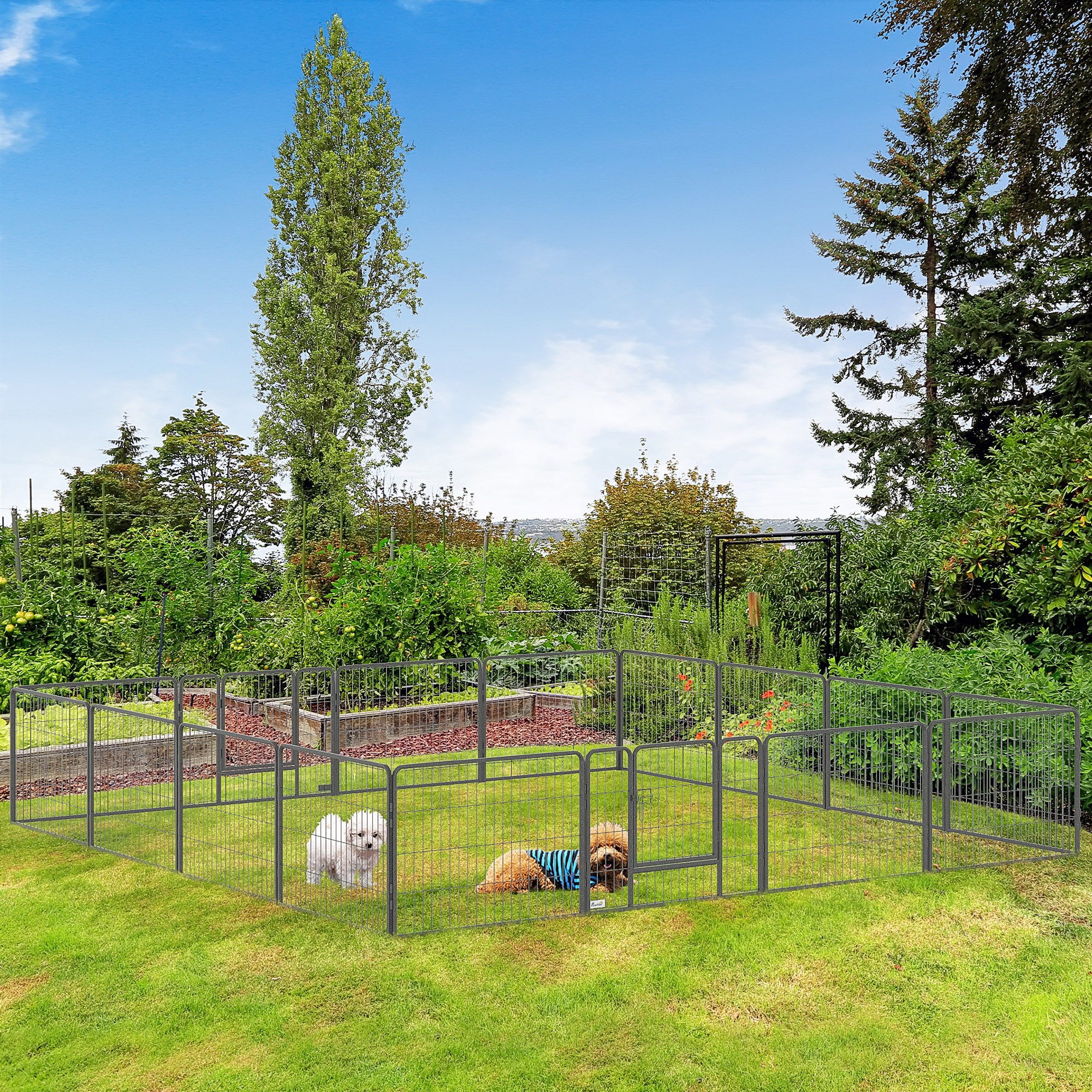 PawHut Dog Playpen, Heavy-duty Metal Puppy Play Pen, Pet Exercise Fences for Outside and Indoor, DIY Design with Door for Multiple Dogs, 16 Panels, 23.5"H