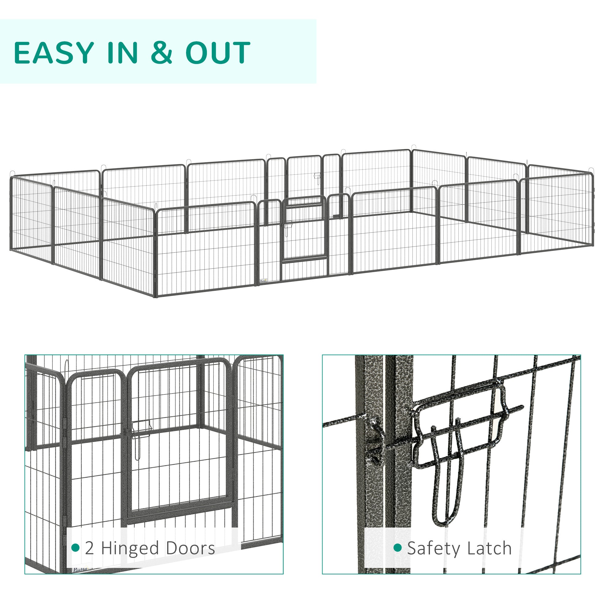 PawHut Dog Playpen, Heavy-duty Metal Puppy Play Pen, Pet Exercise Fences for Outside and Indoor, DIY Design with Door for Multiple Dogs, 16 Panels, 23.5"H
