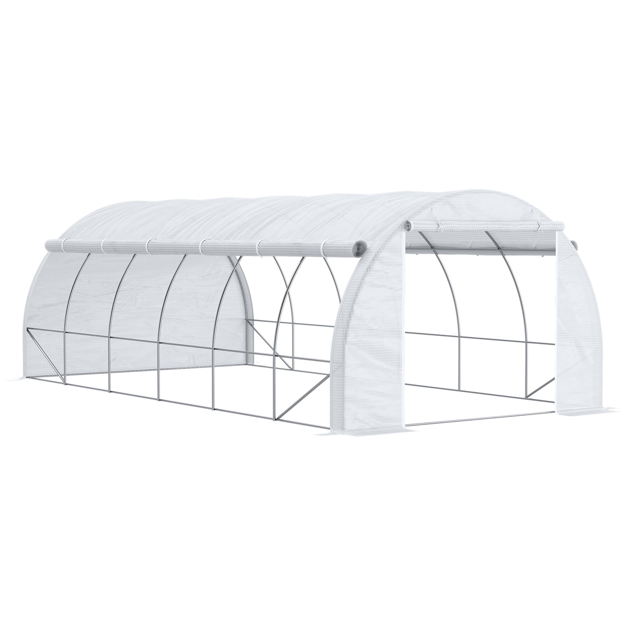 Outsunny Large Walk-in Greenhouse, 20'x10'x6' Tunnel Greenhouse with Zippered Door and 12 Roll-up Windows, Outdoor Green House for Garden Plant, White