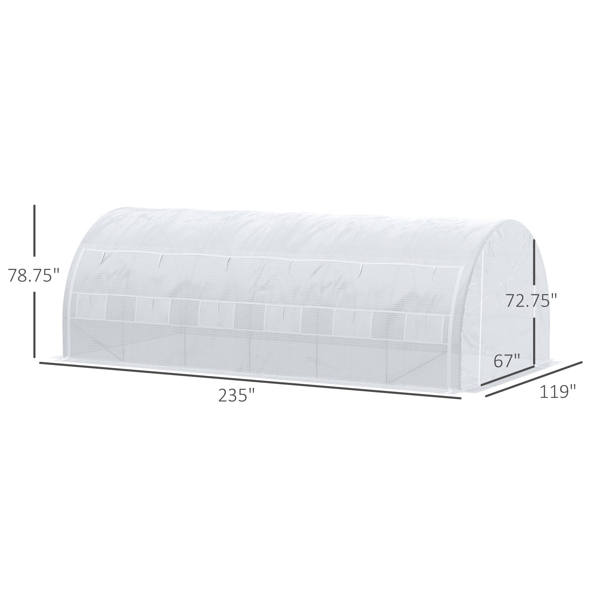 Outsunny Large Walk-in Greenhouse, 20'x10'x6' Tunnel Greenhouse with Zippered Door and 12 Roll-up Windows, Outdoor Green House for Garden Plant, White