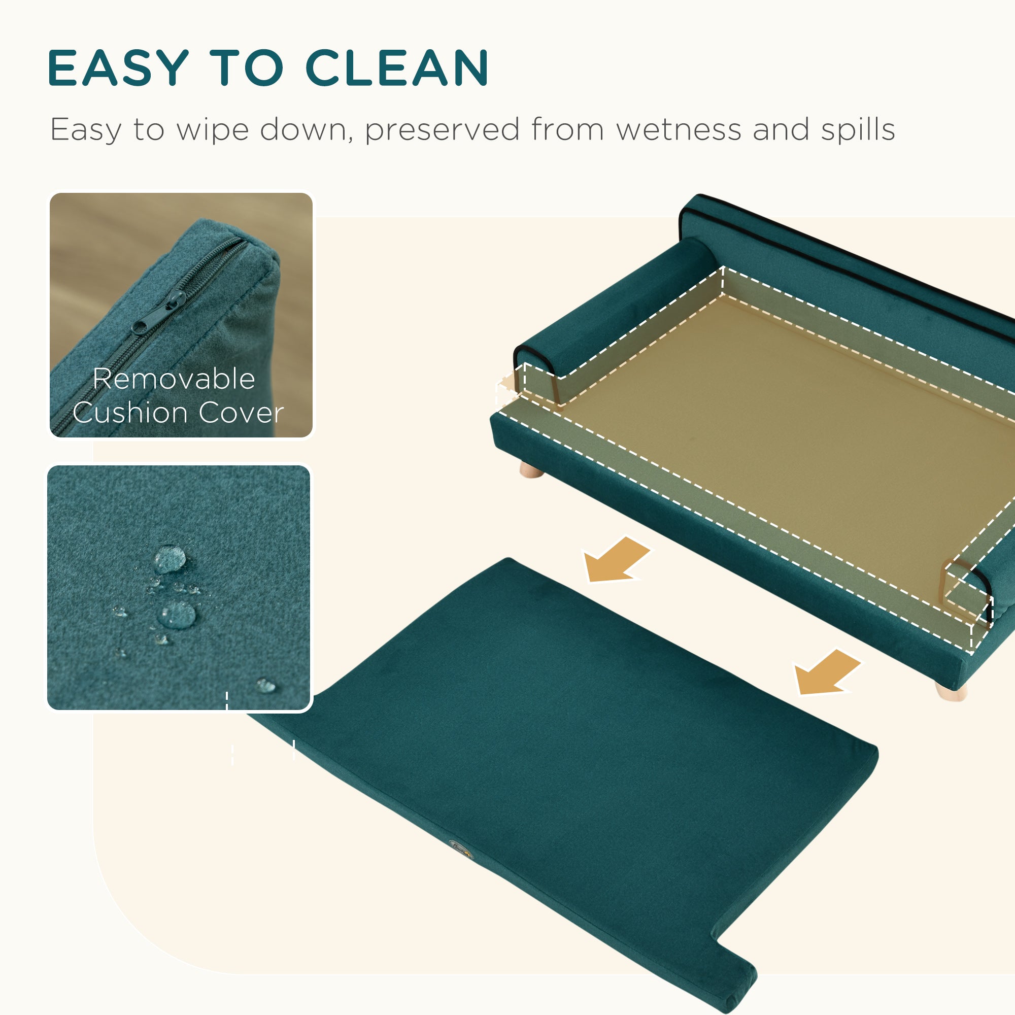 PawHut Dog Sofa, Large Dog Couch with Washable Cover, Wooden Legs, Foam Pet Sofa, Elevated Fancy Dog Bed for Medium & Large Dogs, Teal