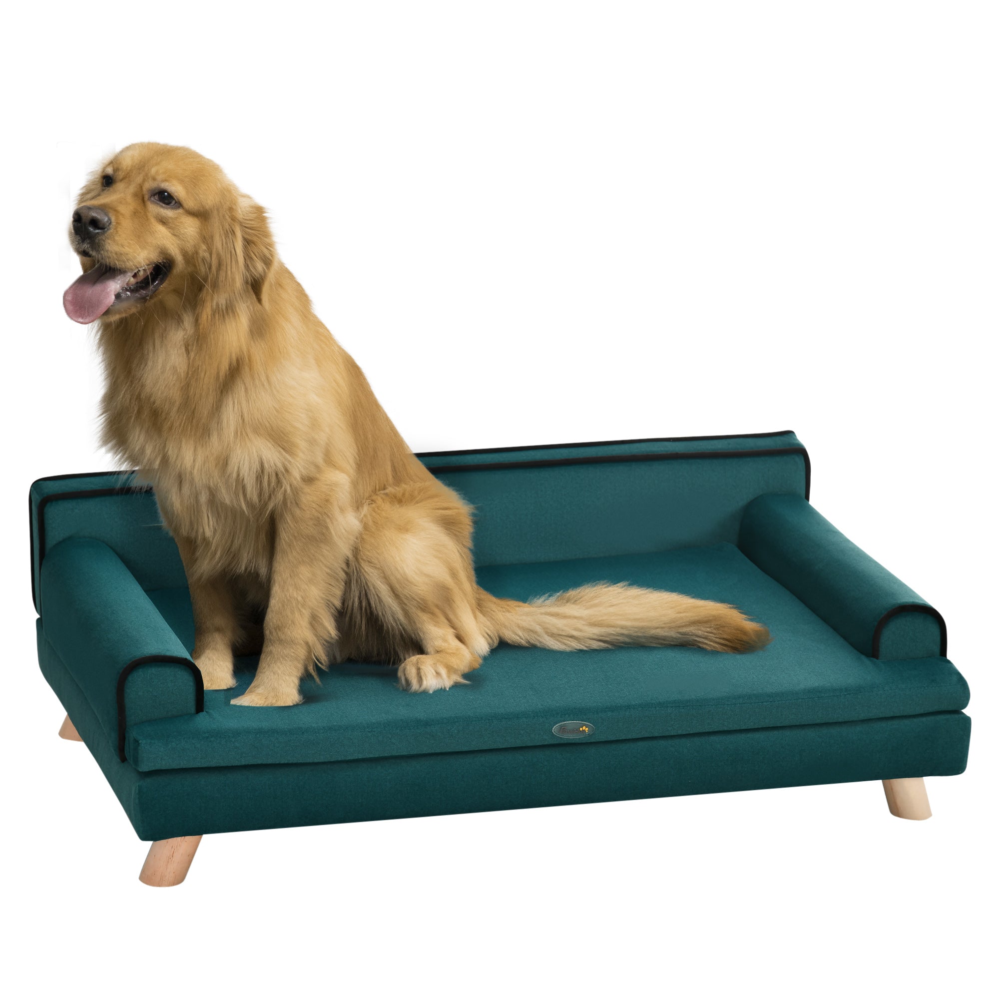 PawHut Dog Sofa, Large Dog Couch with Washable Cover, Wooden Legs, Foam Pet Sofa, Elevated Fancy Dog Bed for Medium & Large Dogs, Teal
