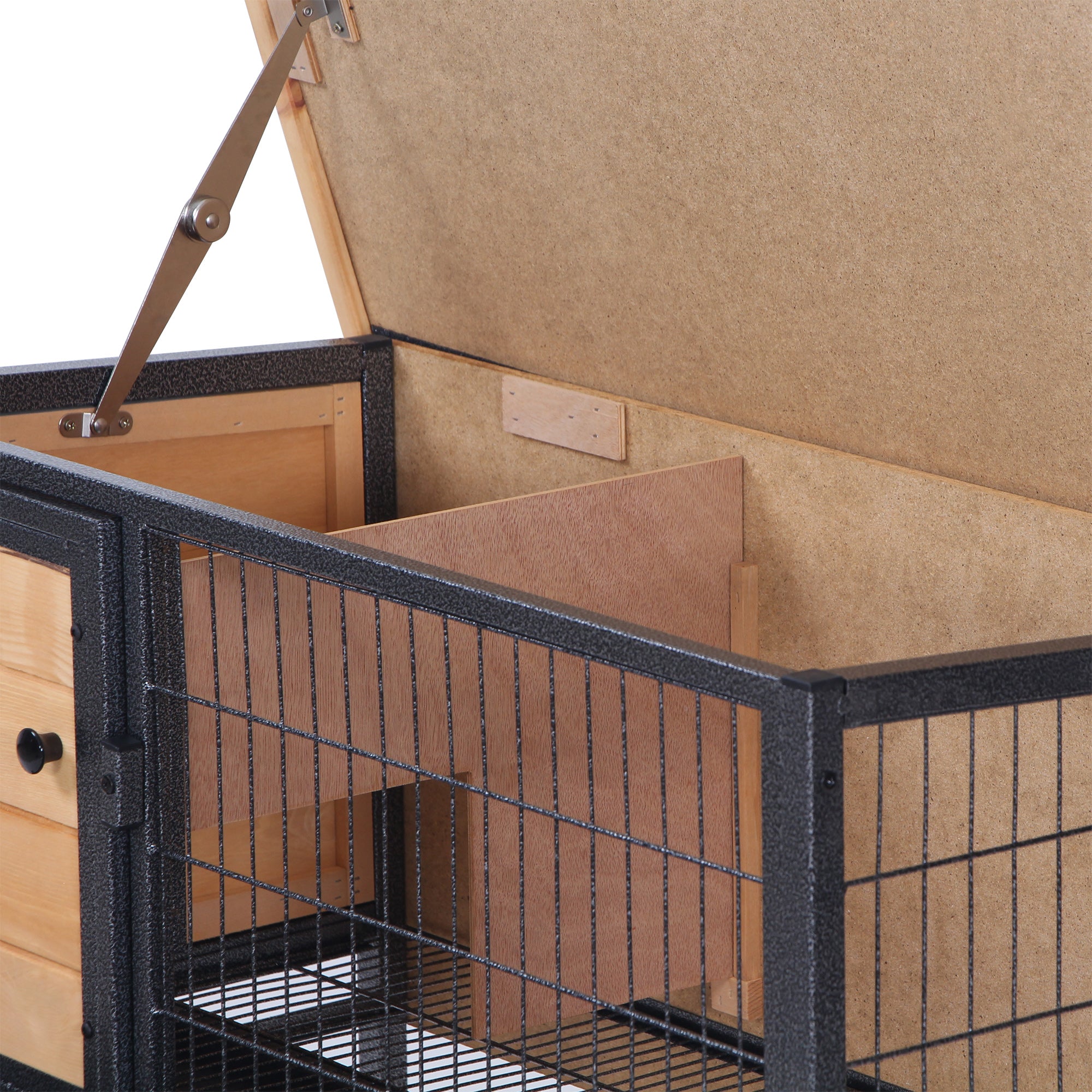 PawHut Wooden Rabbit Hutch Guinea Pig Hutch Bunny Cage Metal Frame Elevated Pet House with Slide-Out Tray Lockable Door Openable Roof Natural Wood 91.5 x 45 x 70cm