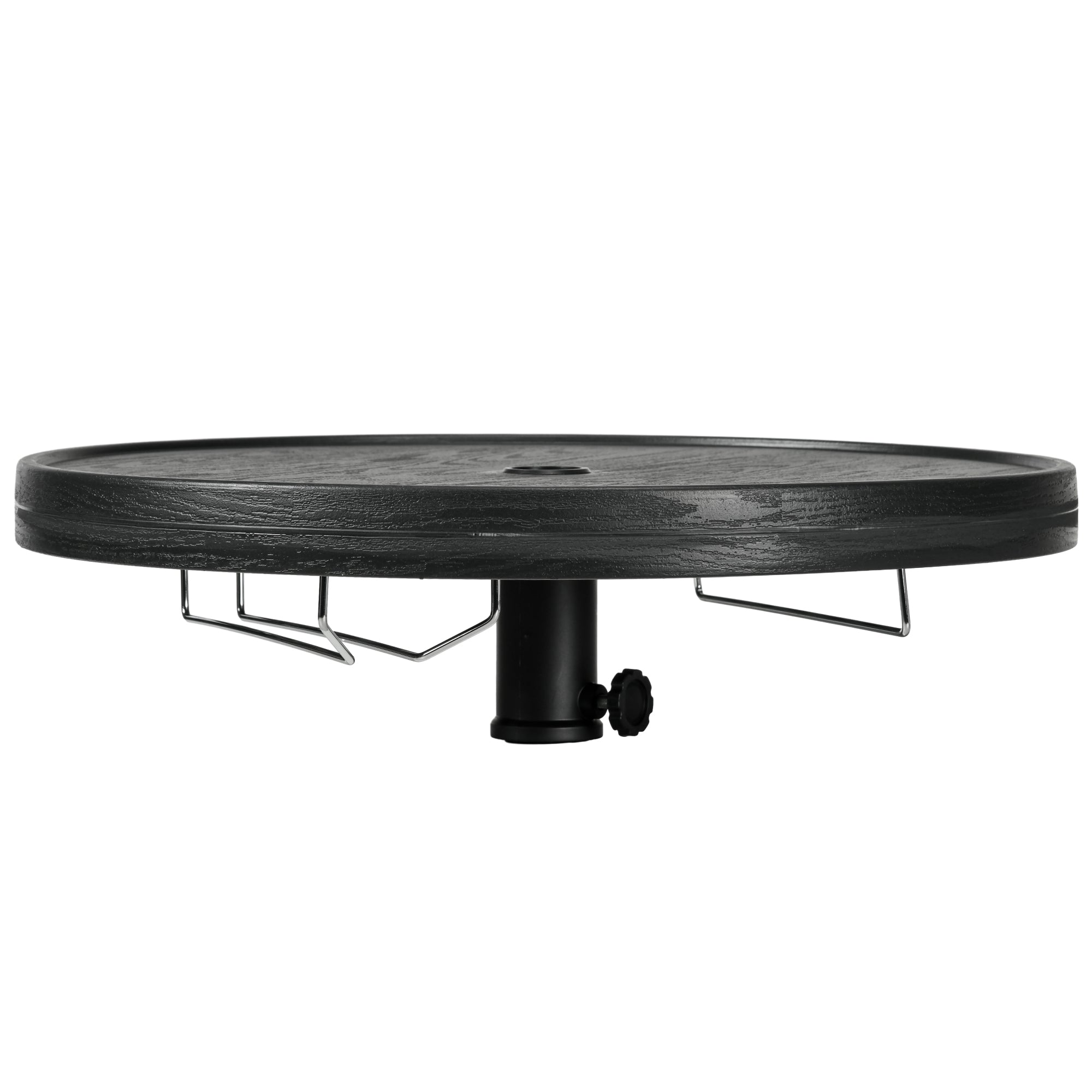 Outsunny 23.6" Beach Umbrella Table Tray with Wine Glass Holder, Foldable Towel Rack, Instant Portable Beach Table for Sand, Swimming Pools, Patio, Garden, Deck, Black