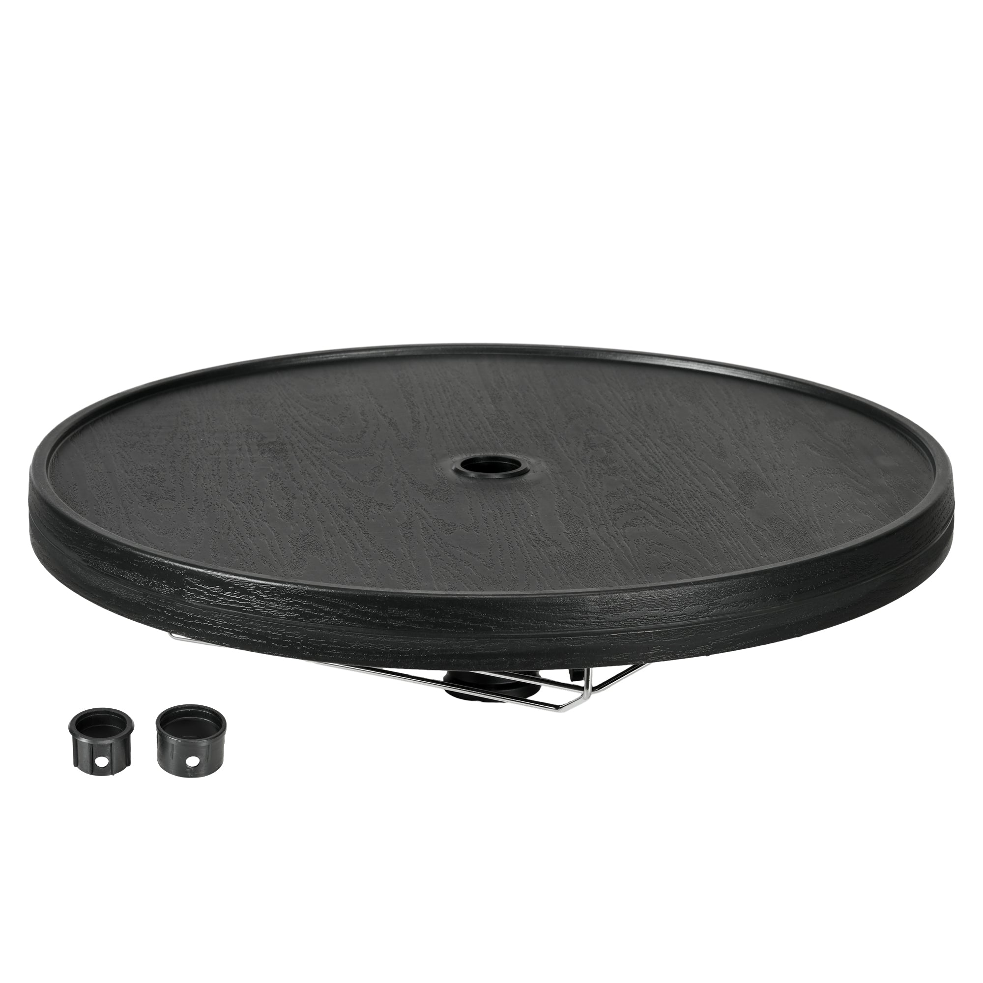 Outsunny 23.6" Beach Umbrella Table Tray with Wine Glass Holder, Foldable Towel Rack, Instant Portable Beach Table for Sand, Swimming Pools, Patio, Garden, Deck, Black