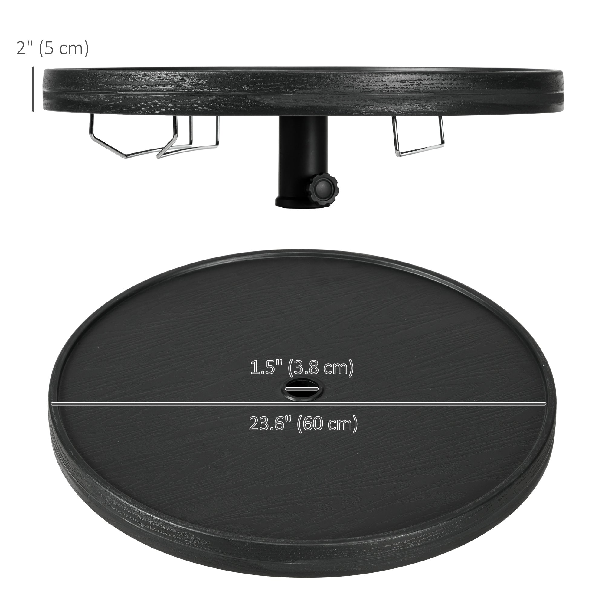 Outsunny 23.6" Beach Umbrella Table Tray with Wine Glass Holder, Foldable Towel Rack, Instant Portable Beach Table for Sand, Swimming Pools, Patio, Garden, Deck, Black