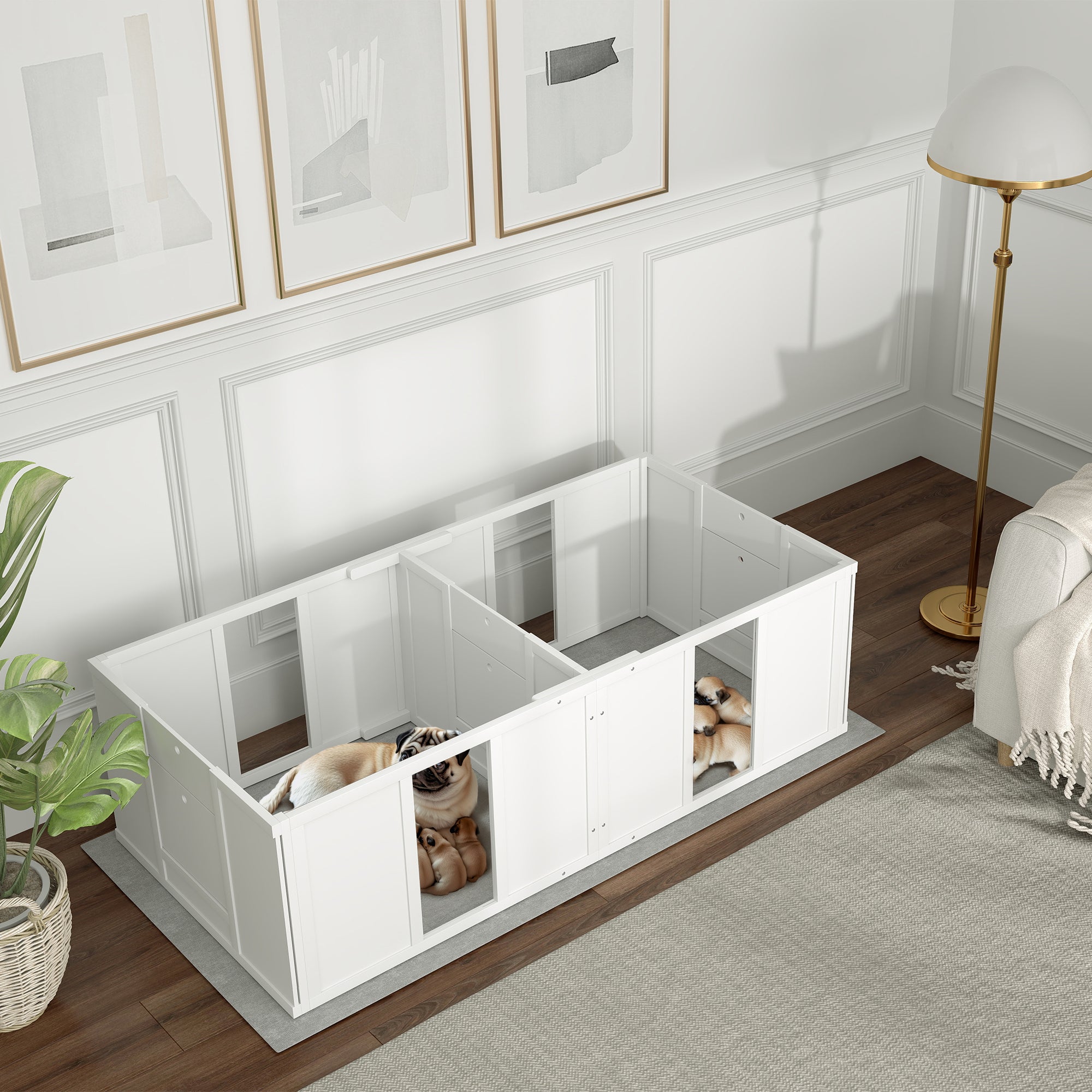 PawHut Whelping Box for Dogs and Puppies, Dog Whelping Pen, Dog Birth Supplies Indoor with Removable Adjustable Height Doors, for Small Sized Dogs, 65" x 31.5" x 19"